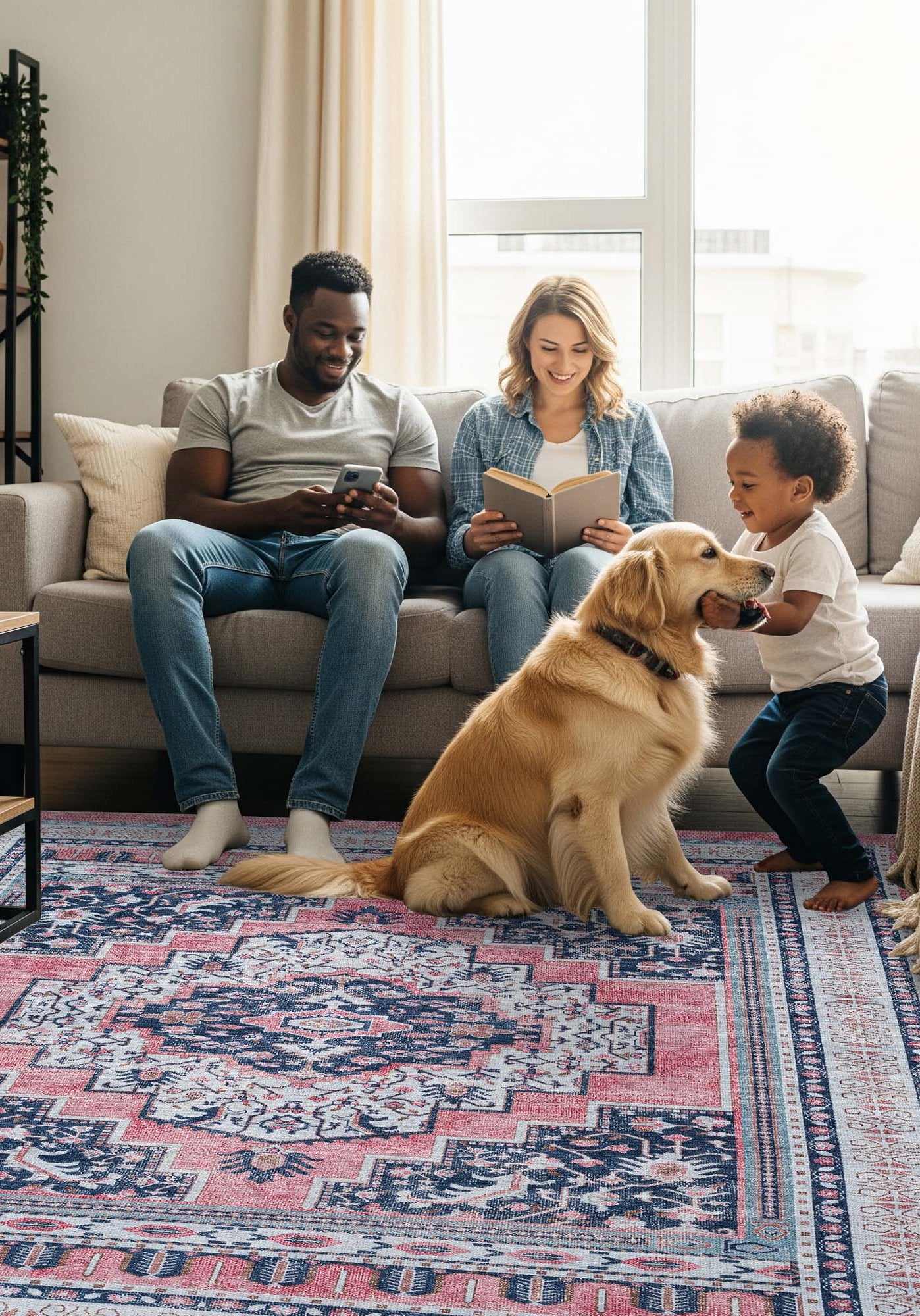 Paulina Pale Pink & Midnight Blue Persian Vintage Rug