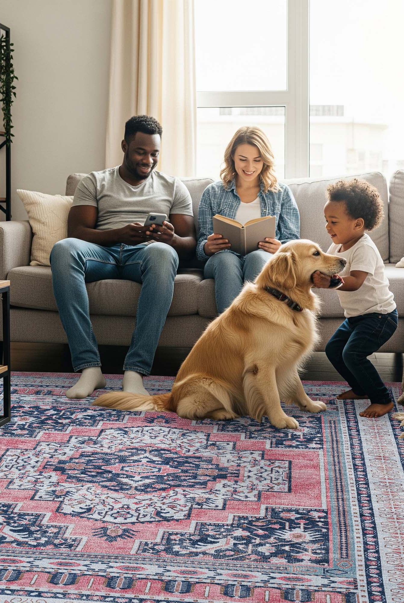 Paulina Pale Pink & Midnight Blue Persian Vintage Rug