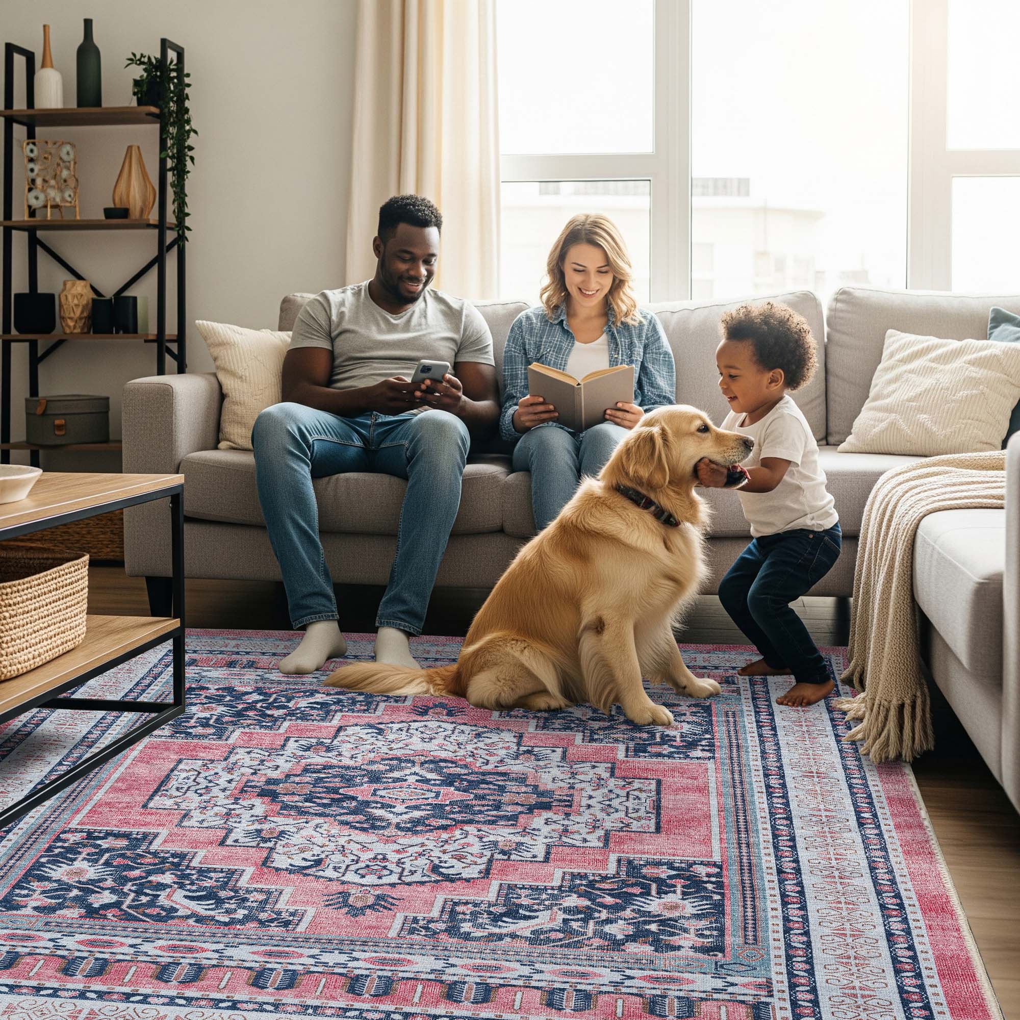 Paulina Pale Pink & Midnight Blue Persian Vintage Rug