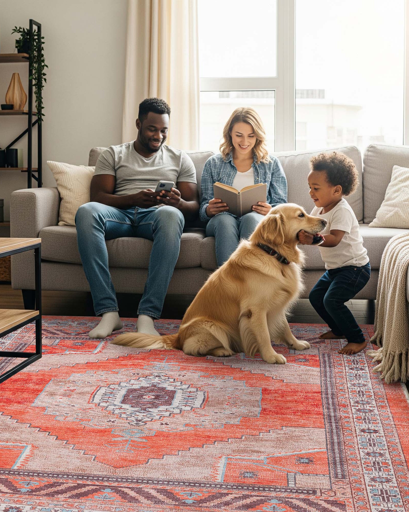Christelle Warm Orange Beige Turkish Vintage Rug