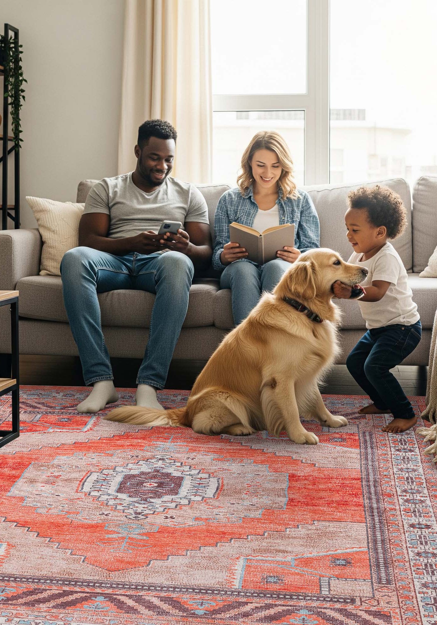 Christelle Warm Orange Beige Turkish Vintage Rug
