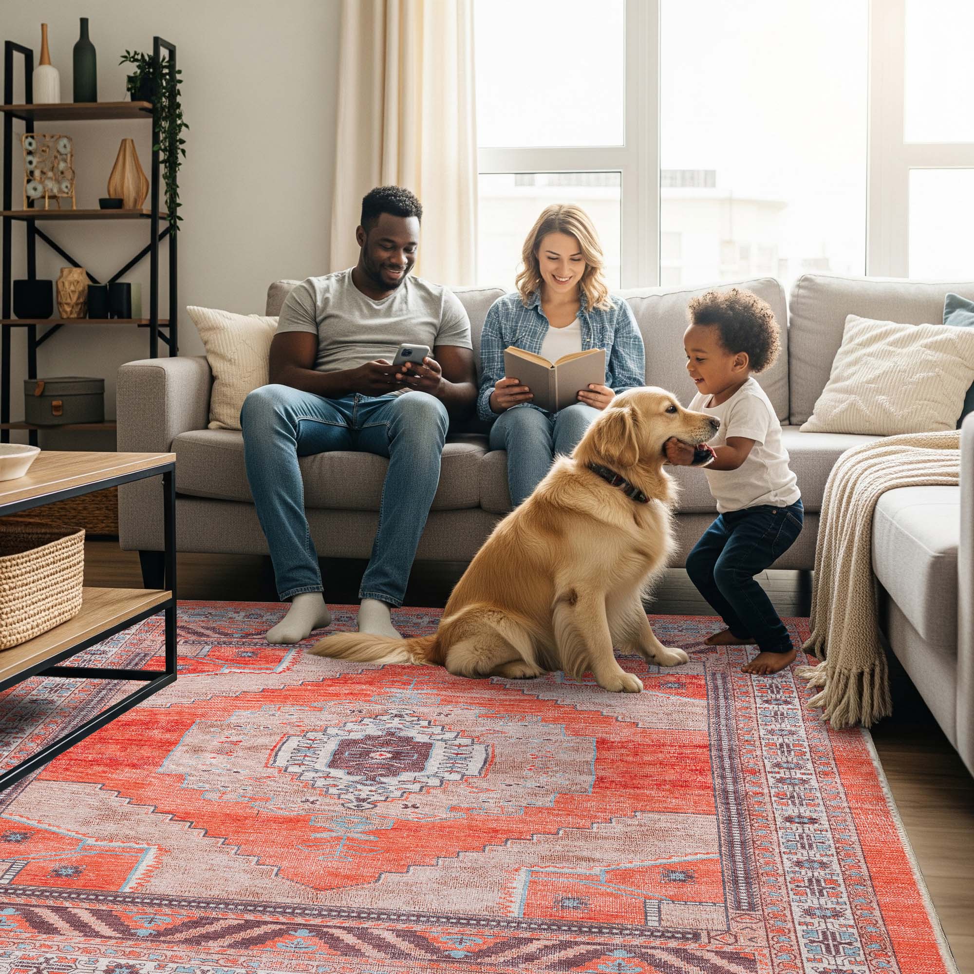 Christelle Warm Orange Beige Turkish Vintage Rug