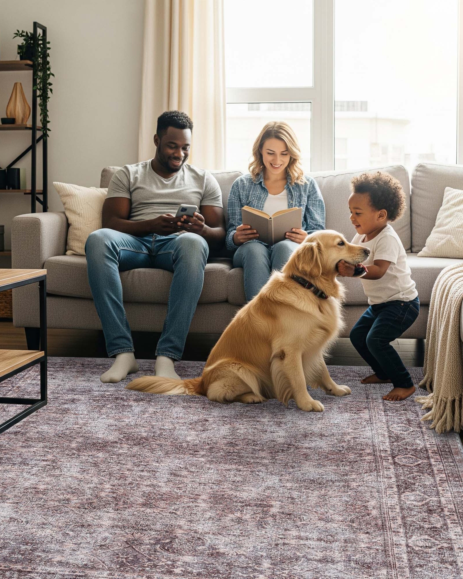 Cecile Distressed Persian Beige, Blush & Muted Sage Rug