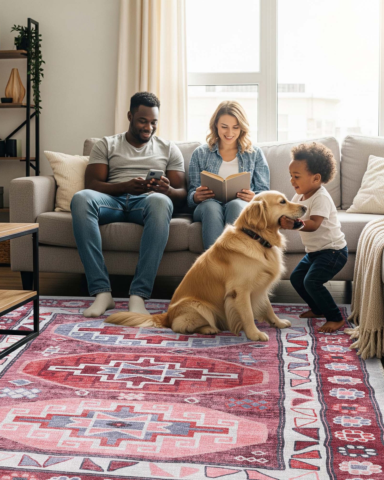 Aura Red Orange Herki Vintage Oushak Rug