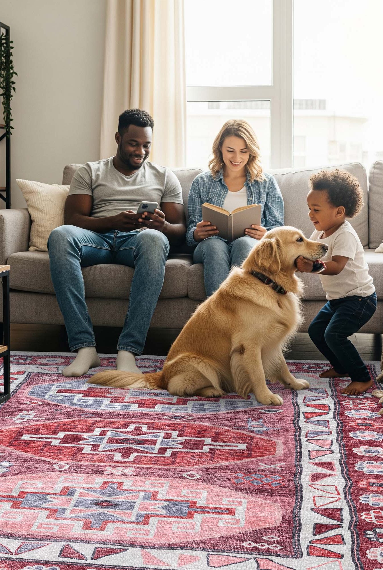 Aura Red Orange Herki Vintage Oushak Rug