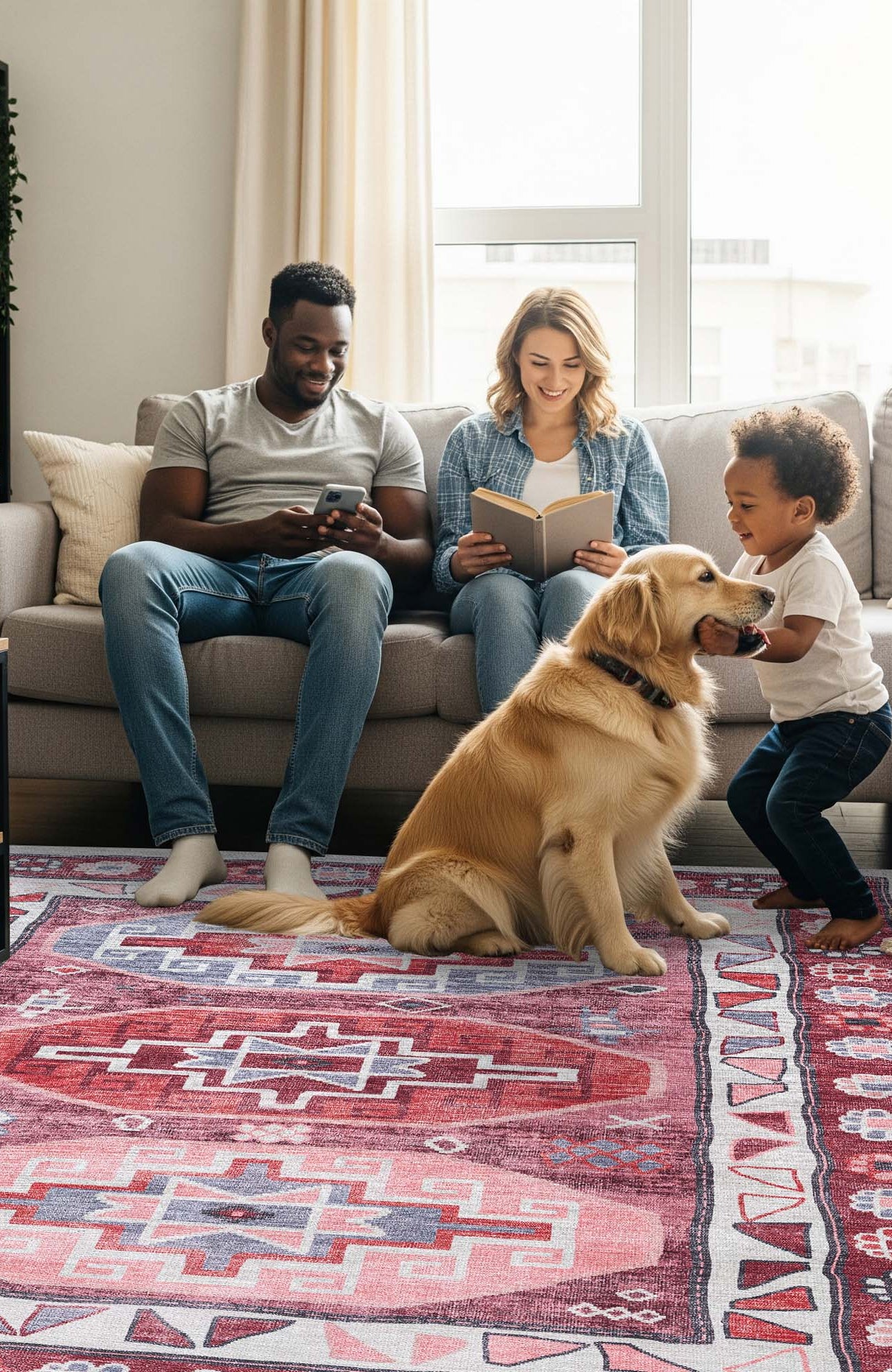 Aura Red Orange Herki Vintage Oushak Rug