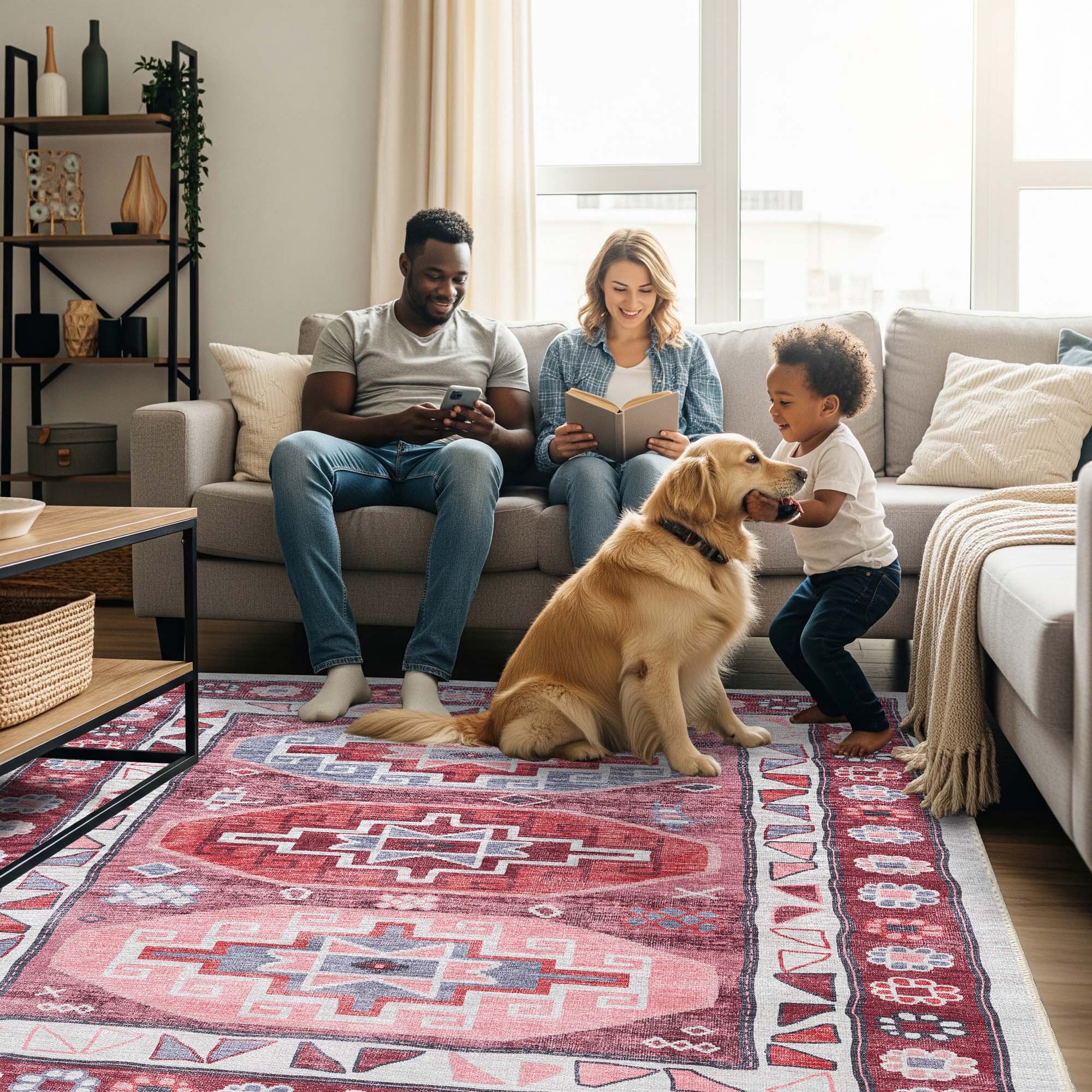 Aura Red Orange Herki Vintage Oushak Rug