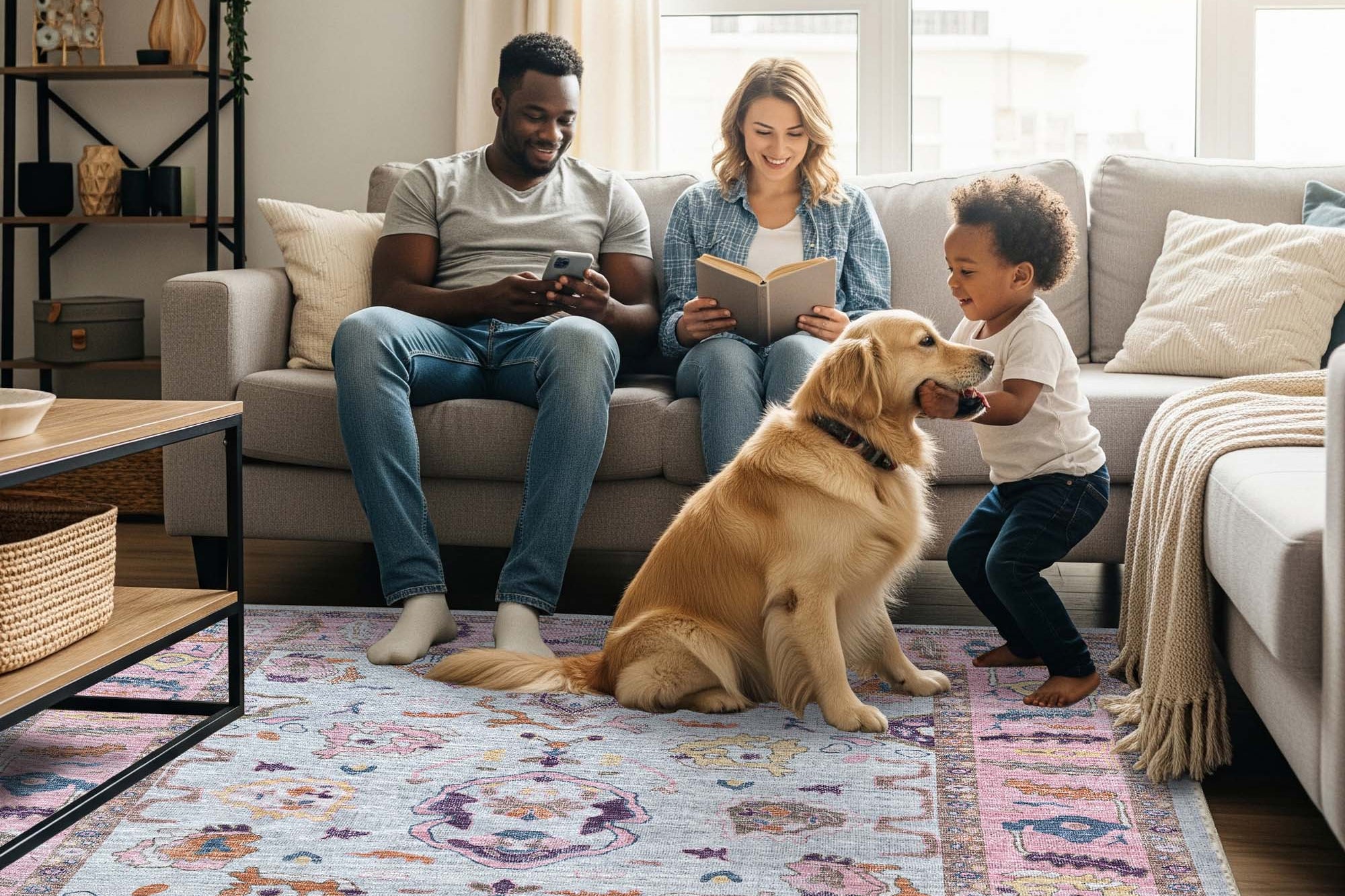 Luella Pastel Pink Cream Modern Oushak Rug