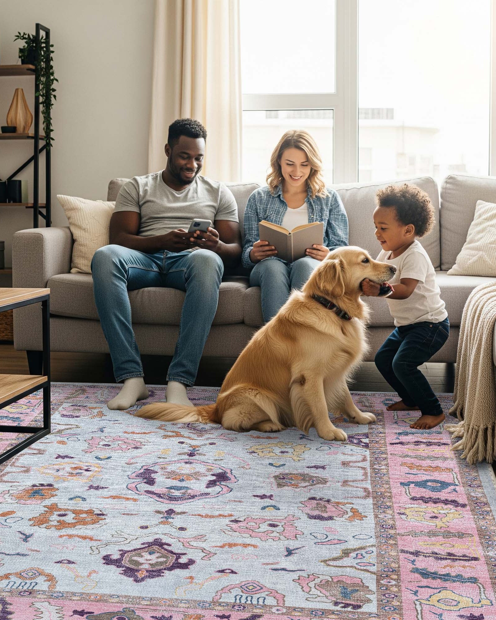 Luella Pastel Pink Cream Modern Oushak Rug