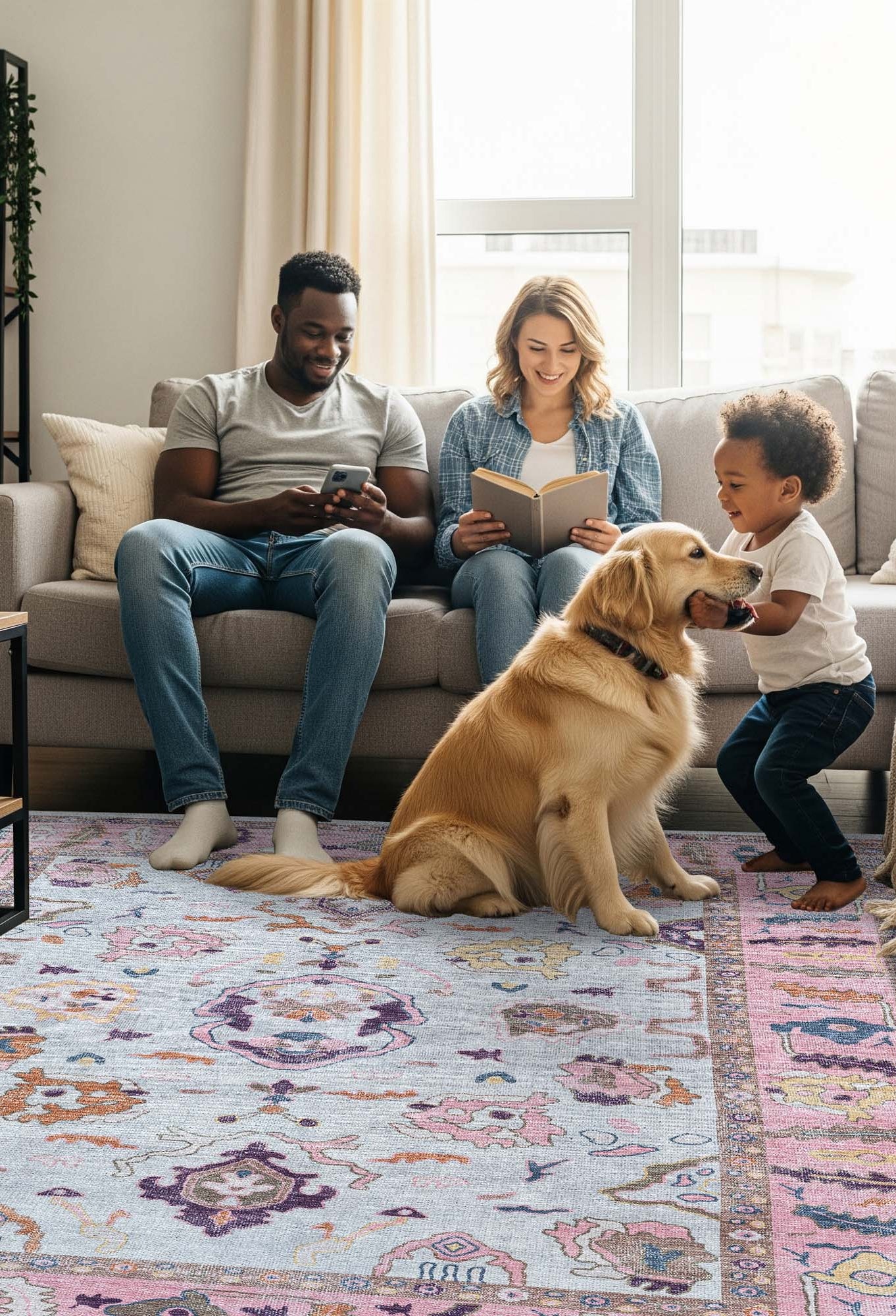 Luella Pastel Pink Cream Modern Oushak Rug