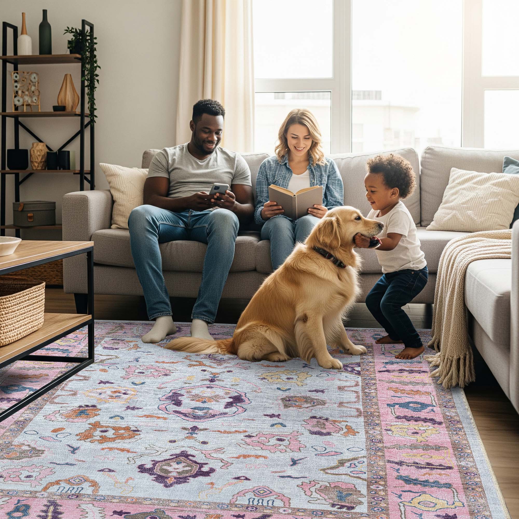 Luella Pastel Pink Cream Modern Oushak Rug