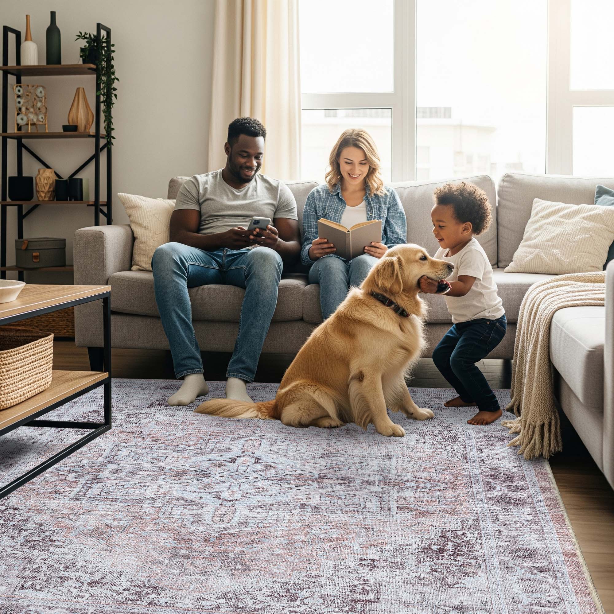 Doria Distressed Persian Heriz Muted Brown Beige Rug