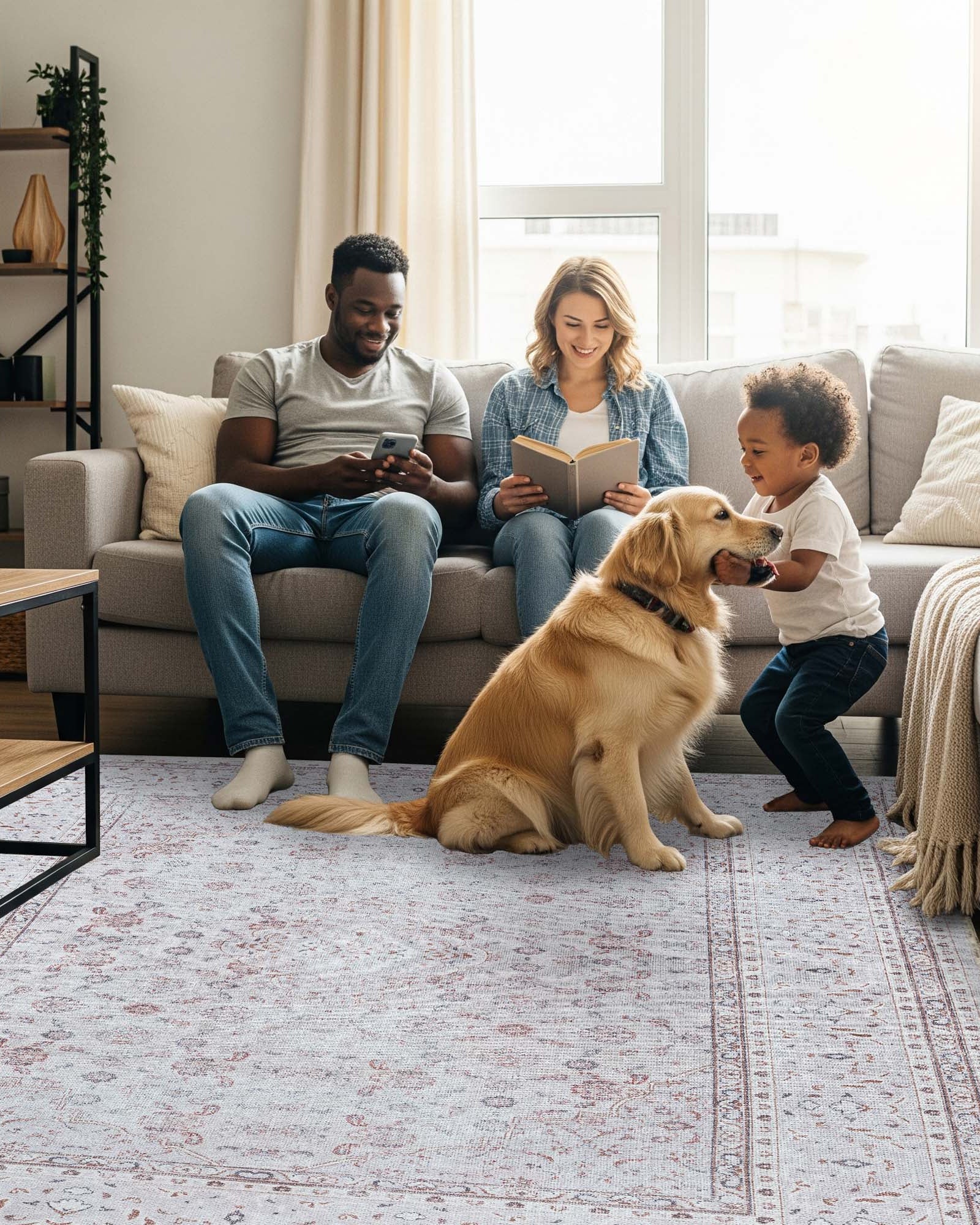 Shula Neutral Muted White & Blush Turkish Rug