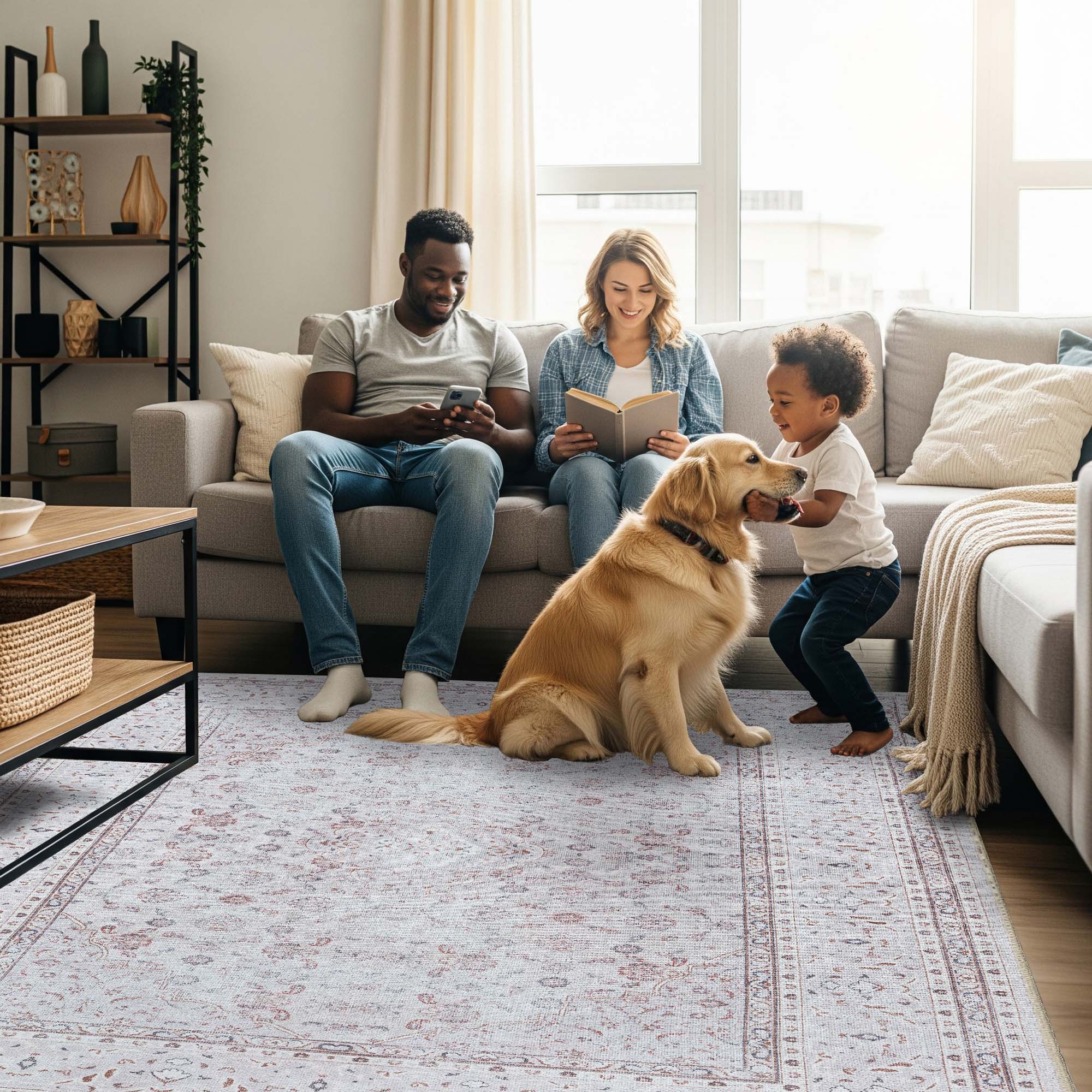 Shula Neutral Muted White & Blush Turkish Rug