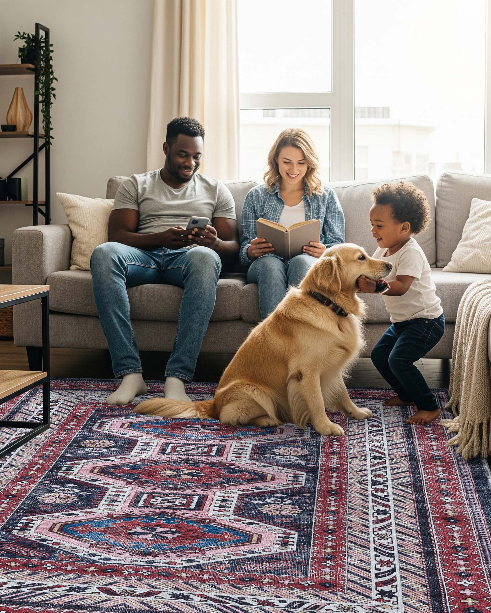 Kazak Vintage Blue Rust Oriental Rug