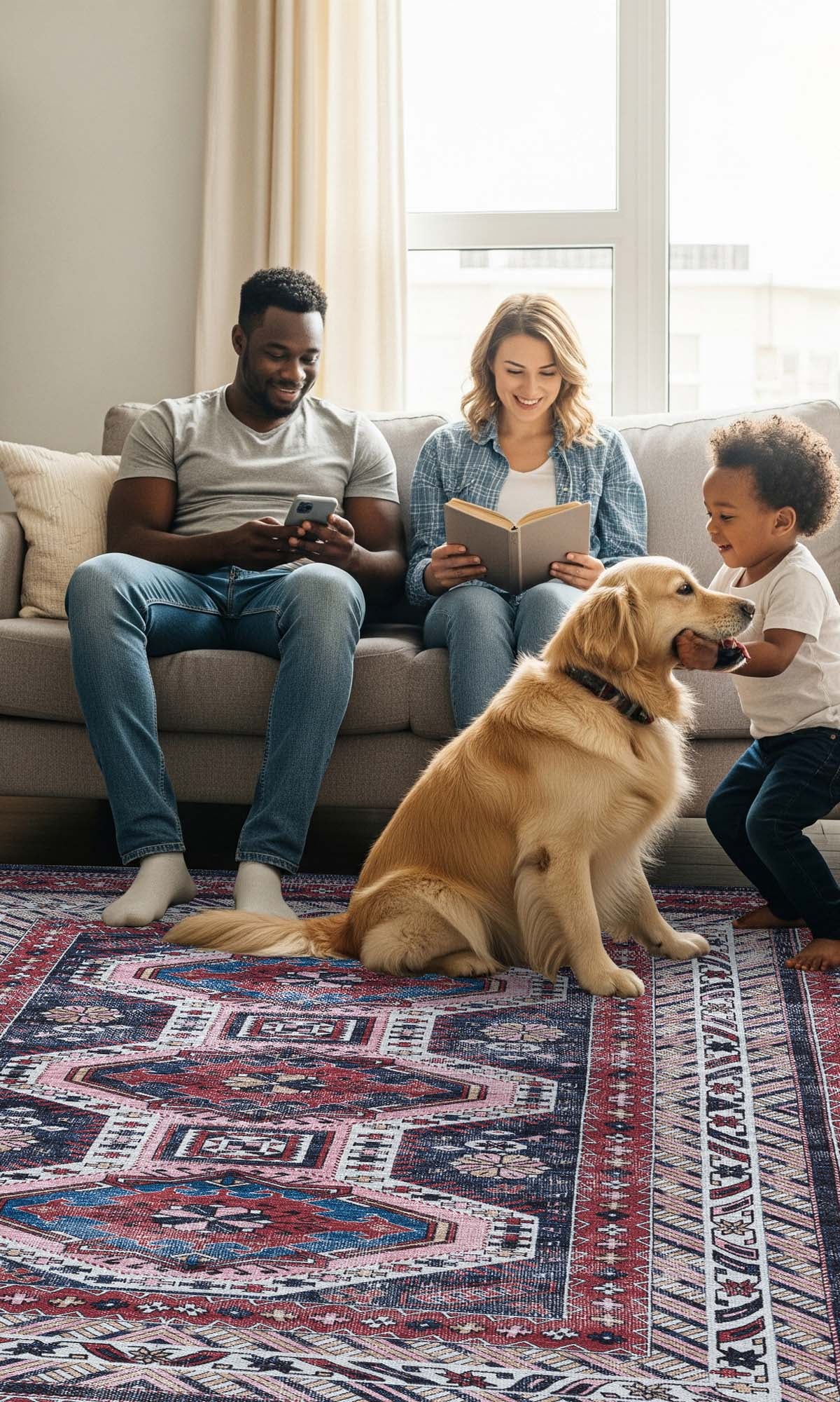 Kazak Vintage Blue Rust Oriental Rug