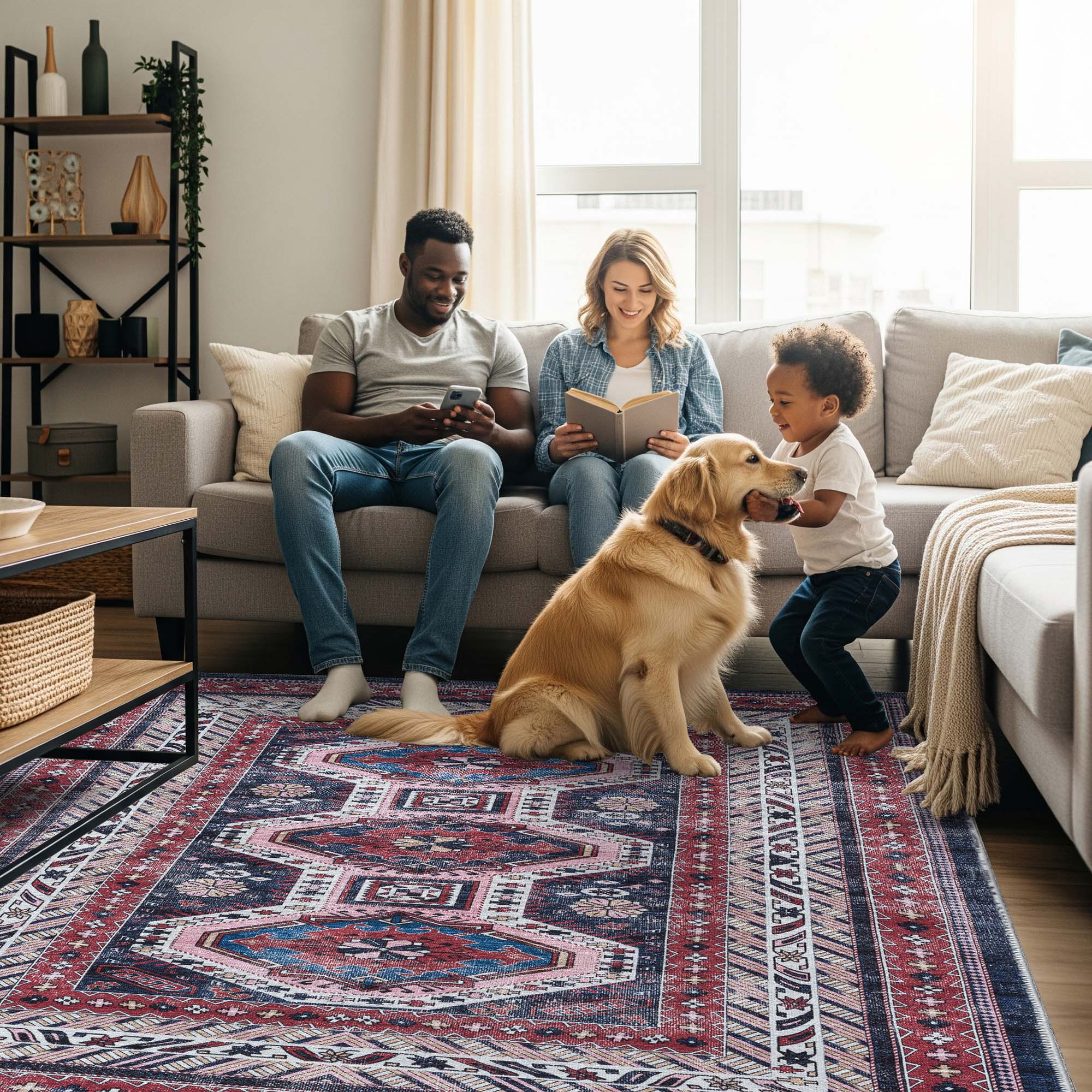 Kazak Vintage Blue Rust Oriental Rug