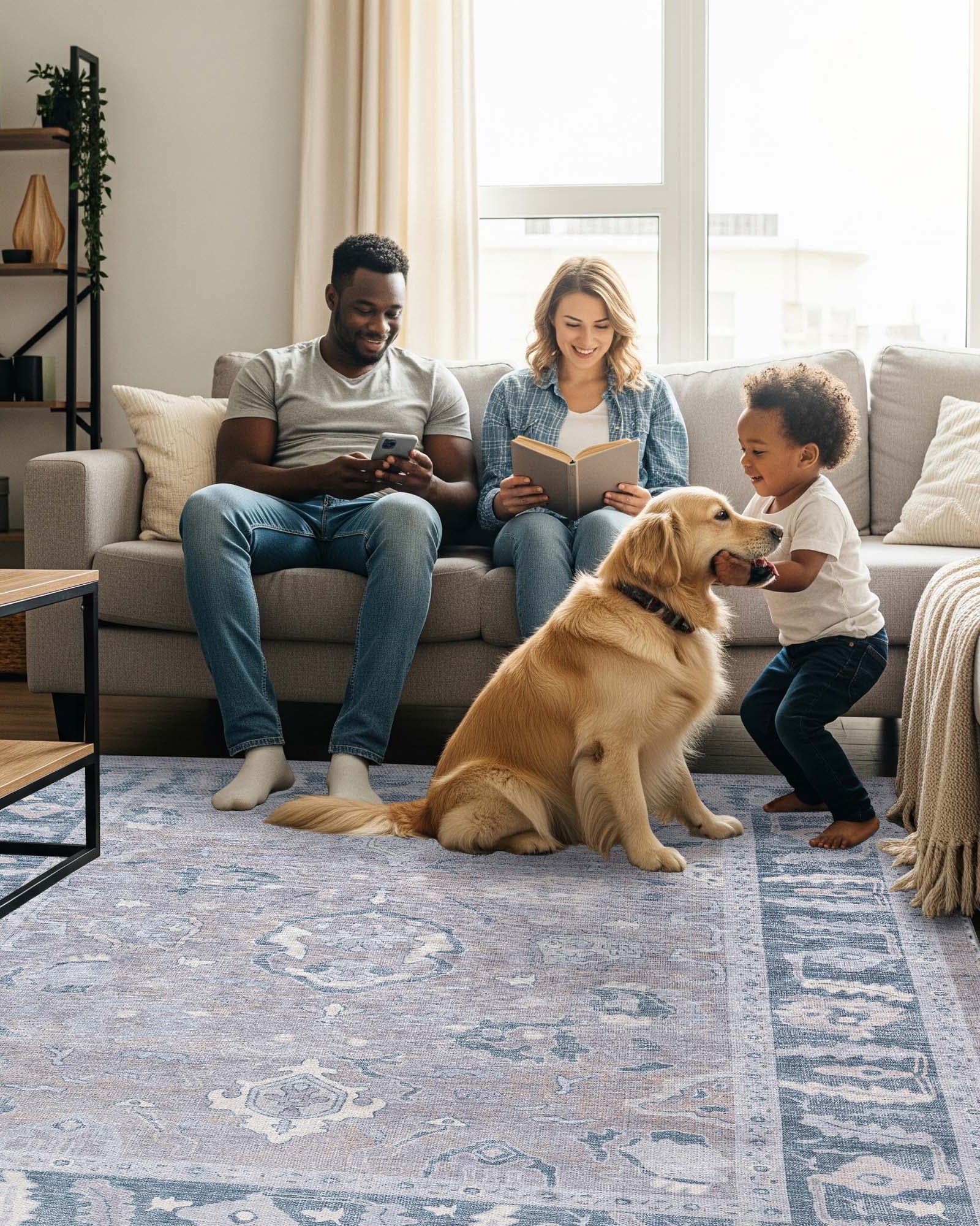 Ruya Gray Blue Modern Oushak Rug