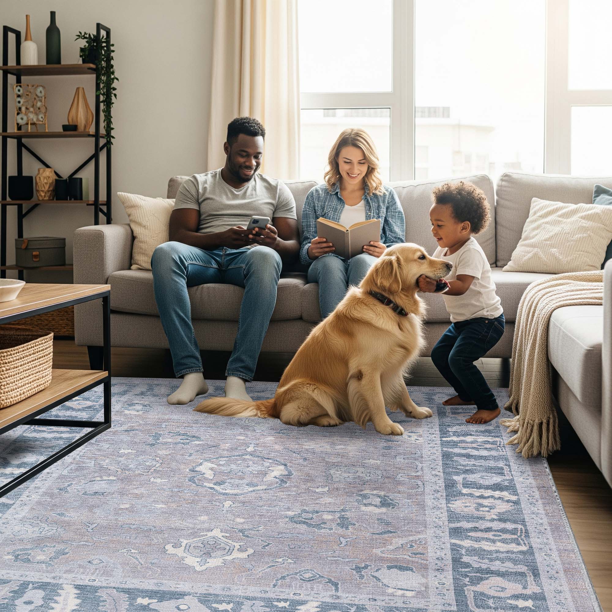 Ruya Gray Blue Modern Oushak Rug