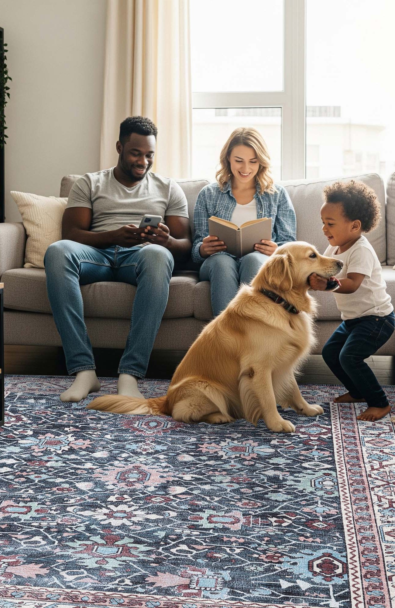 Axelle Blue Turkish Oushak Vintage Rug