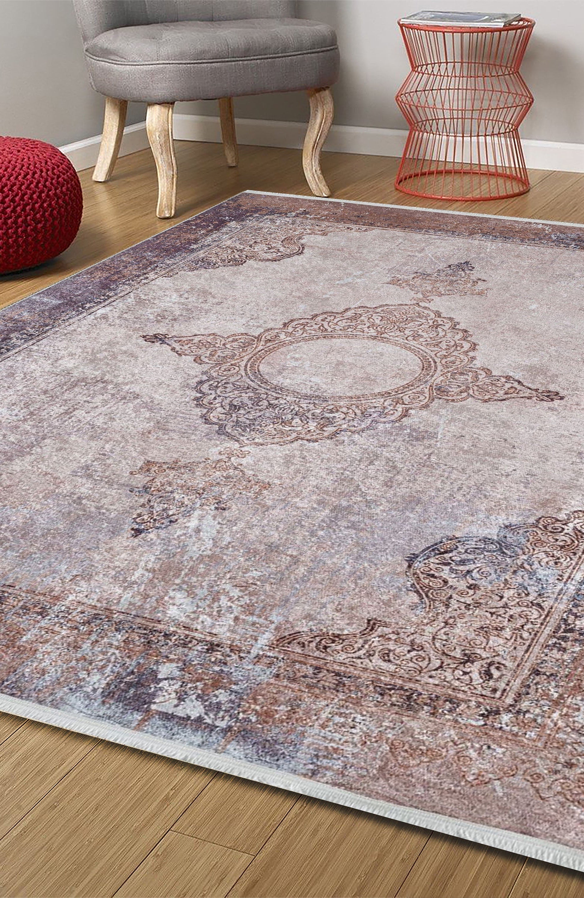 Fayla Turkish Light Muted Pink Ivory Beige Rug