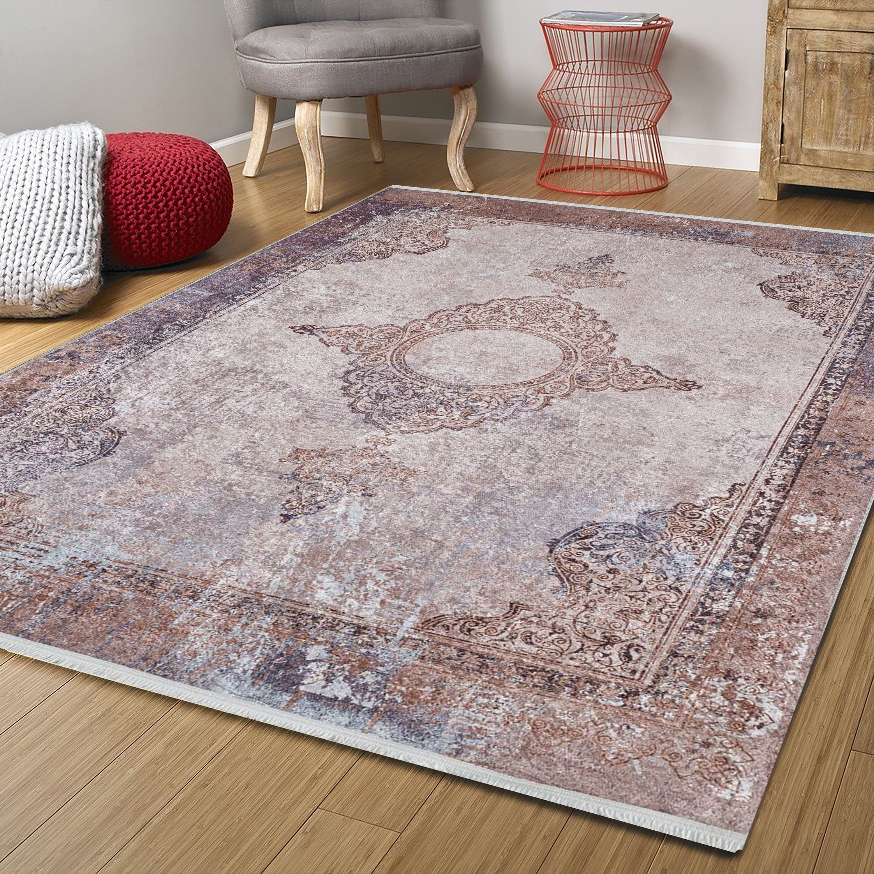 Fayla Turkish Light Muted Pink Ivory Beige Rug