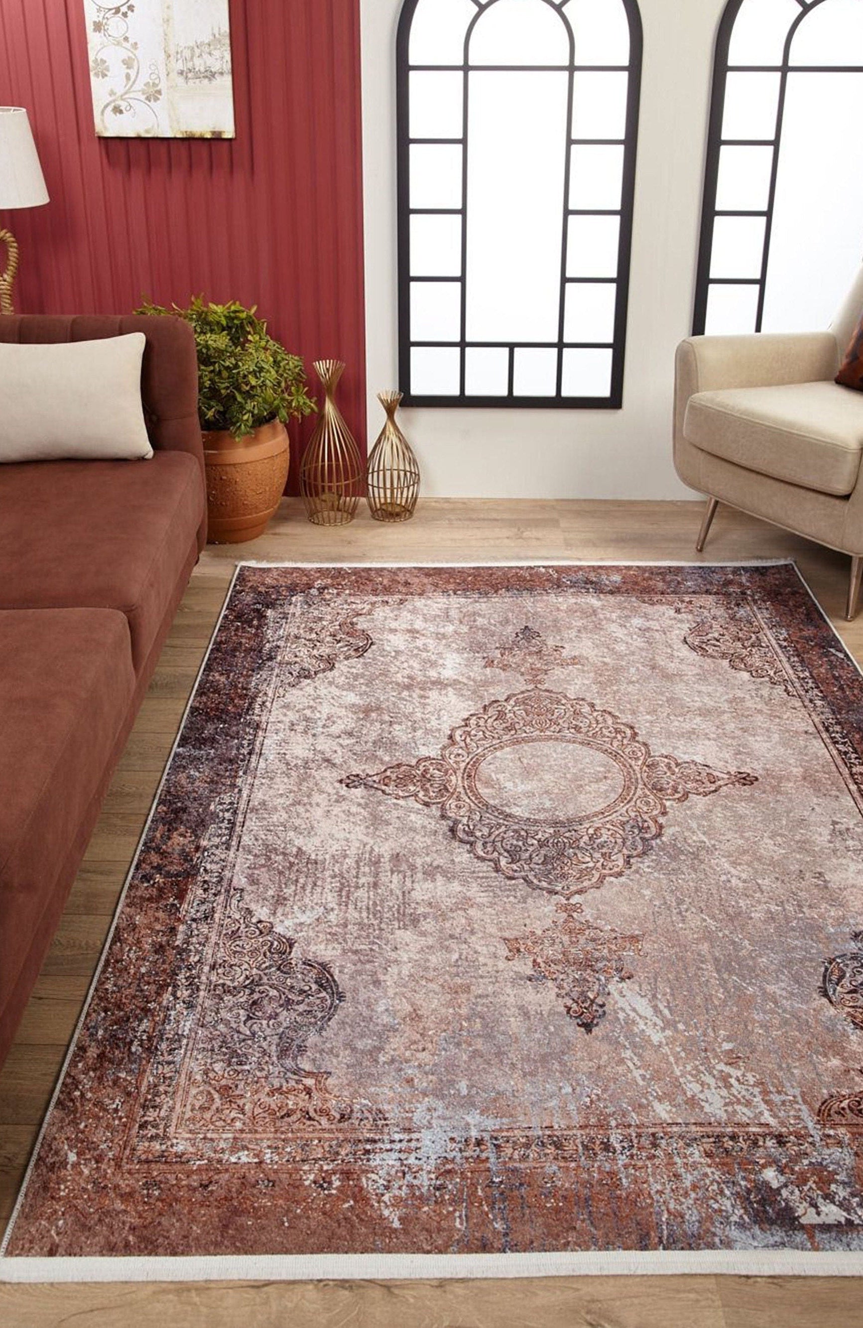 Fayla Turkish Light Muted Pink Ivory Beige Rug