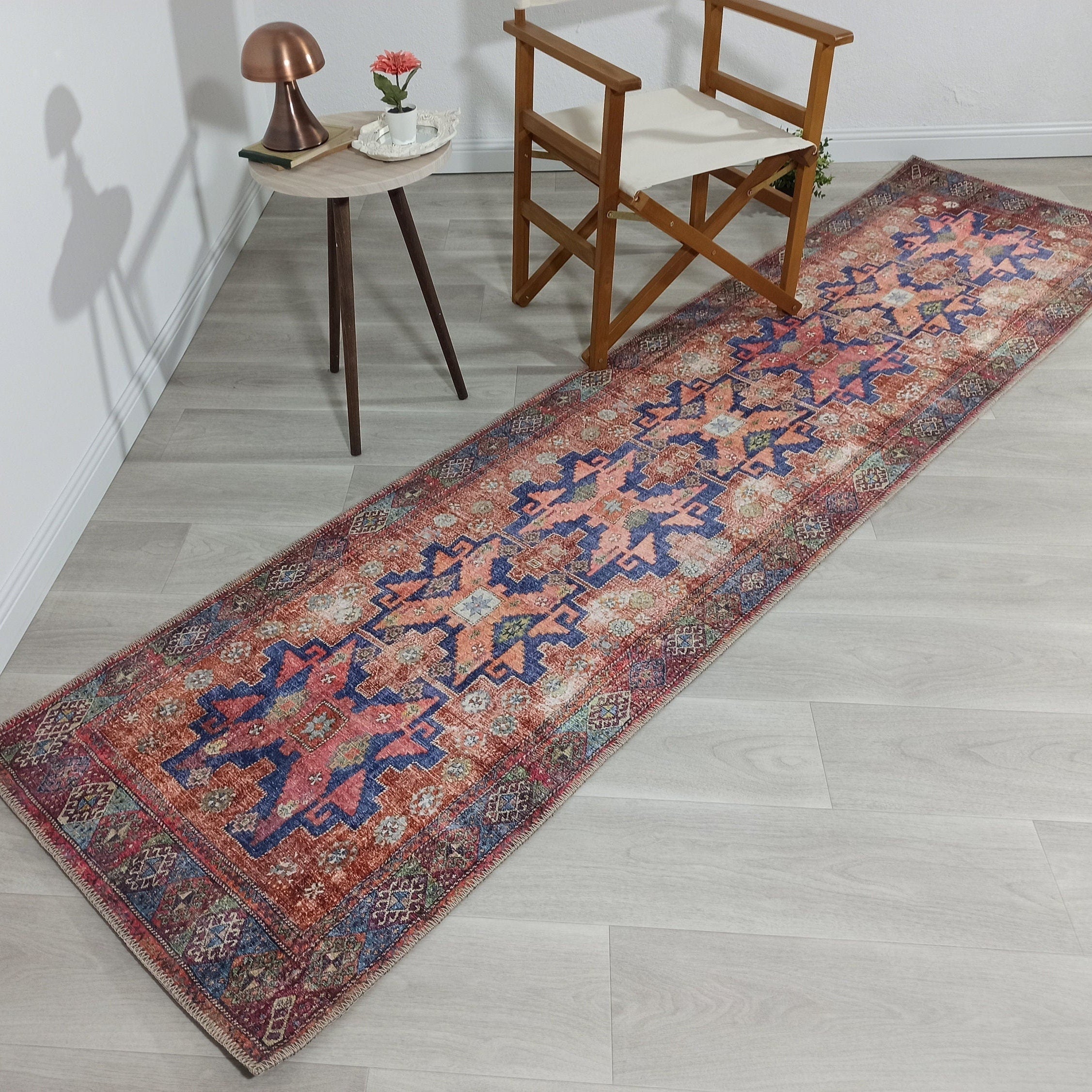 Fedra Runner Turkish Muted Red Pink Runner Rug
