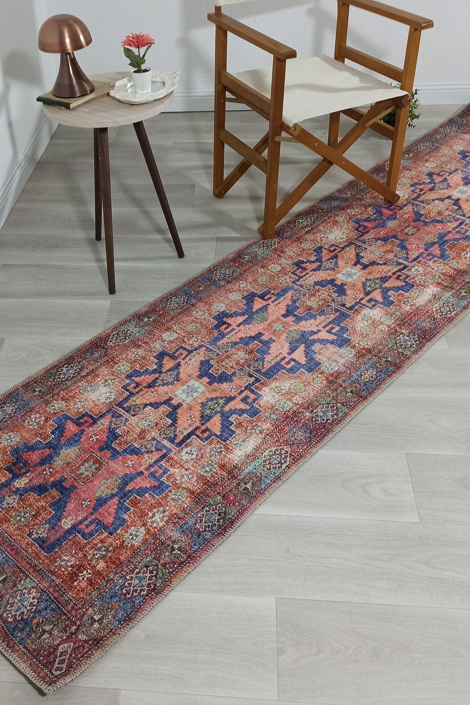 Fedra Runner Turkish Muted Red Pink Runner Rug