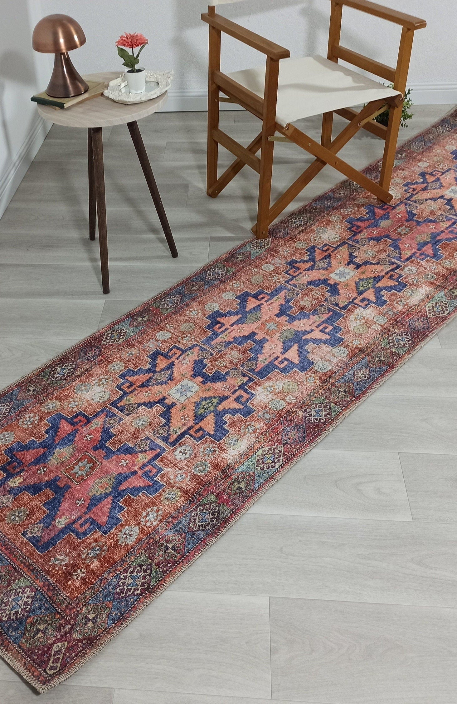 Fedra Runner Turkish Muted Red Pink Runner Rug
