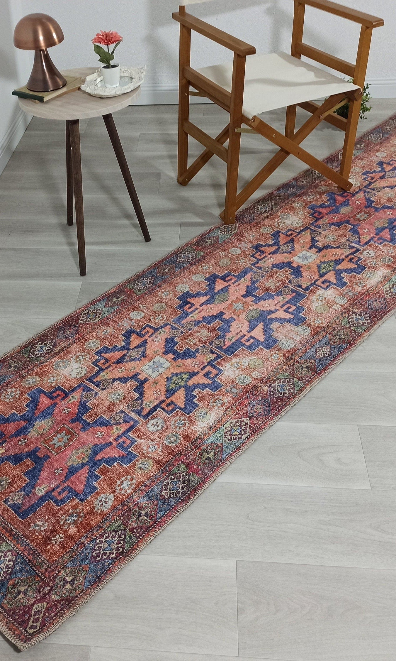 Fedra Runner Turkish Muted Red Pink Runner Rug