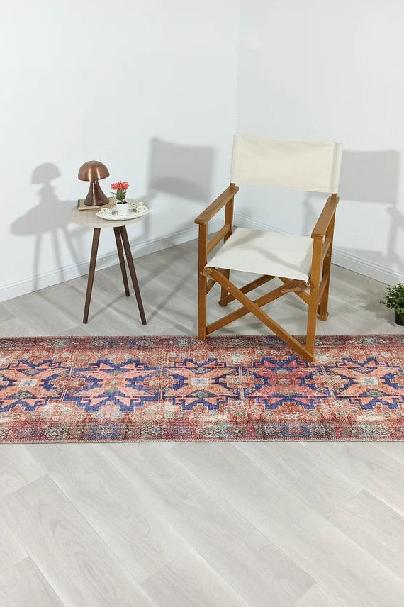 Fedra Runner Turkish Muted Red Pink Runner Rug