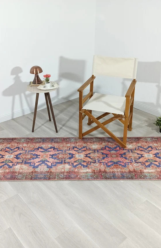 Fedra Runner Turkish Muted Red Pink Runner Rug