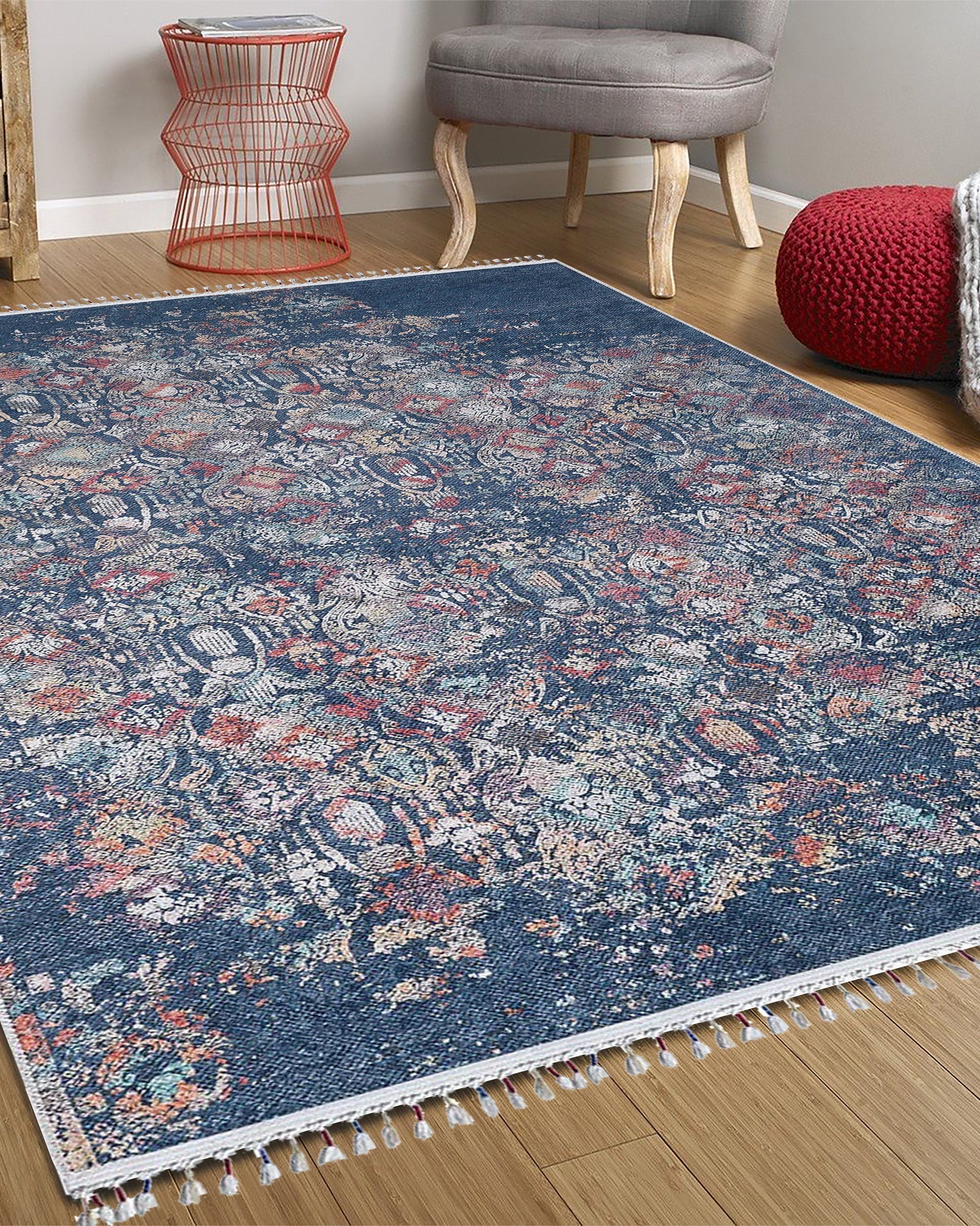 Fiona Floral Turkish Teal Blue Rug