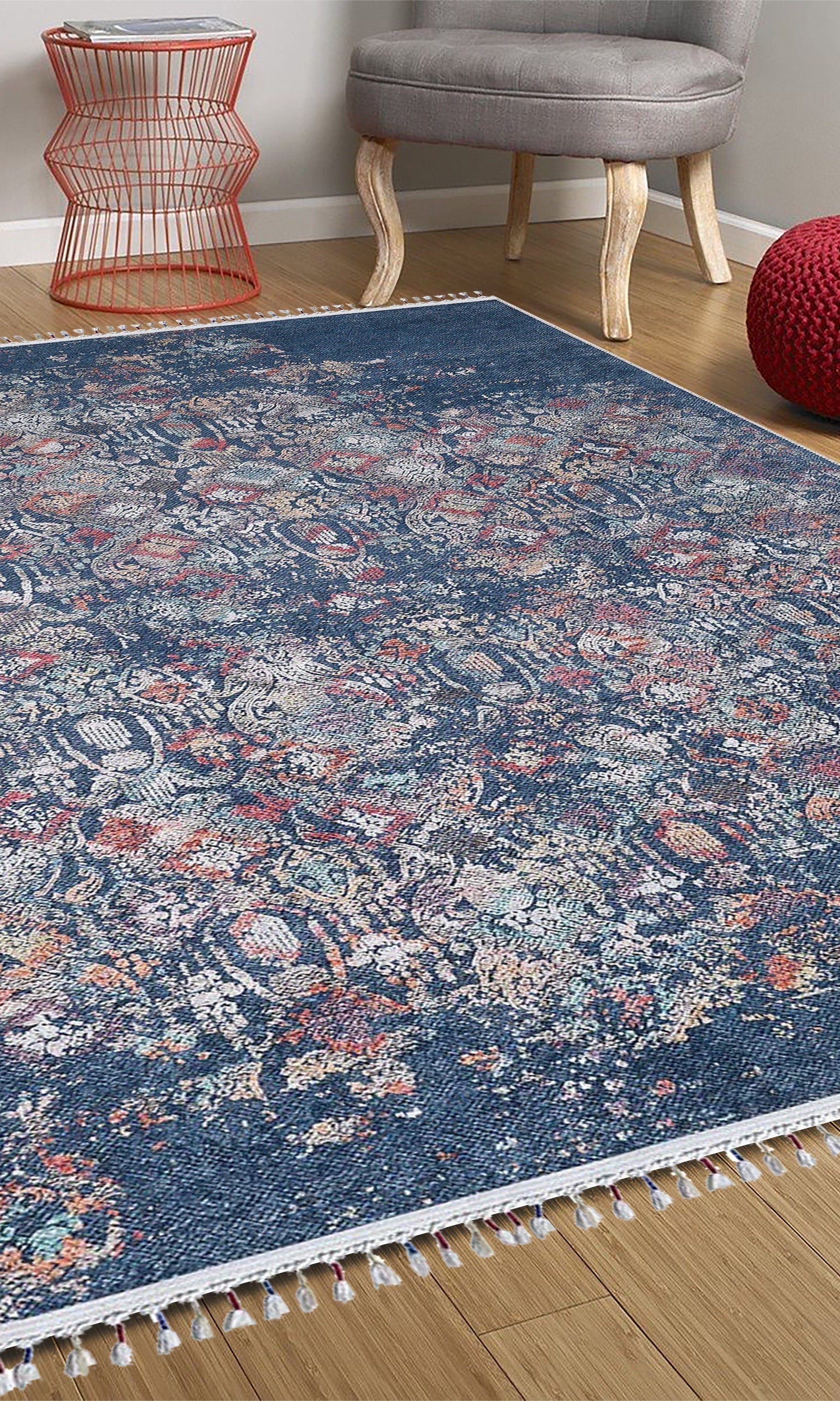 Fiona Floral Turkish Teal Blue Rug