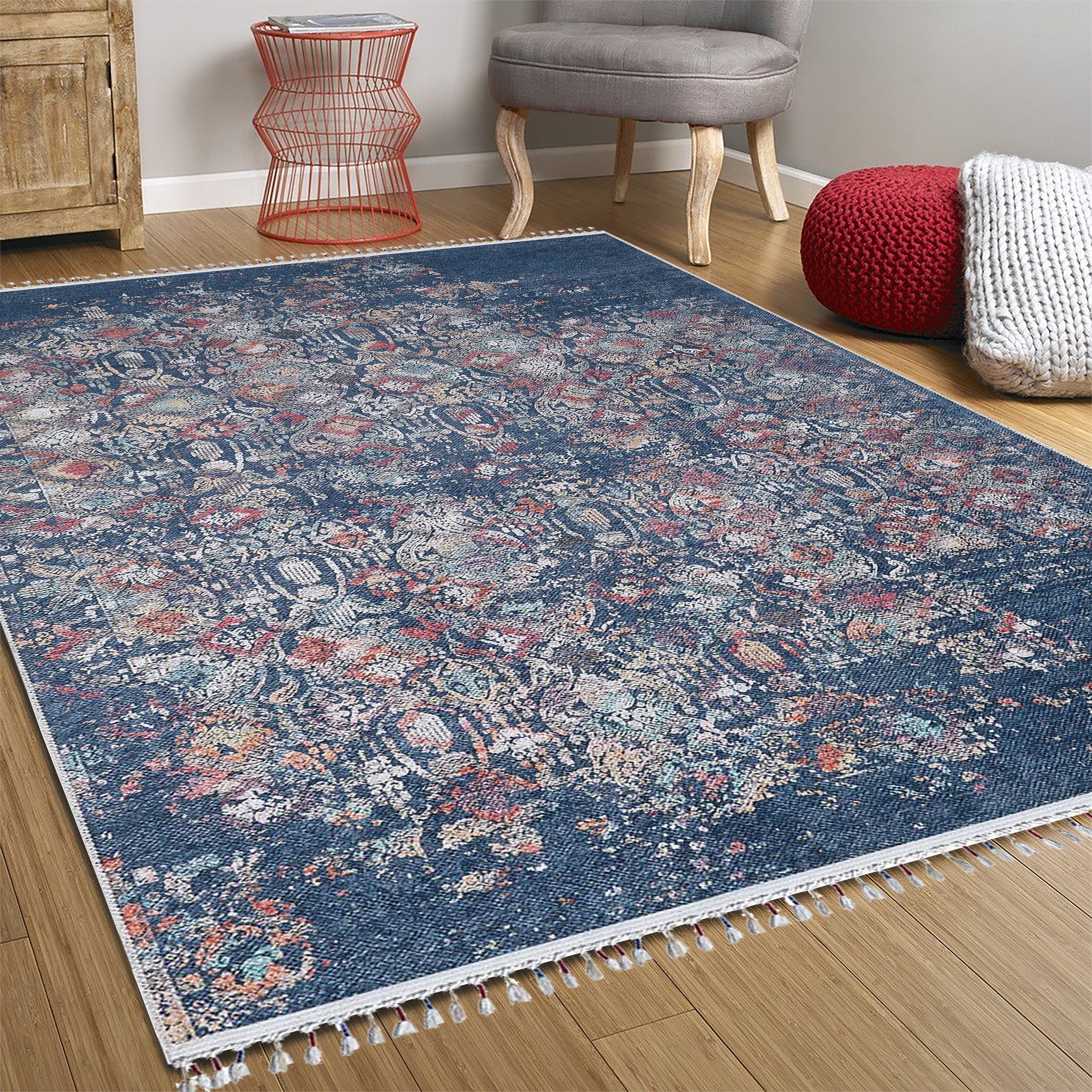 Fiona Floral Turkish Teal Blue Rug