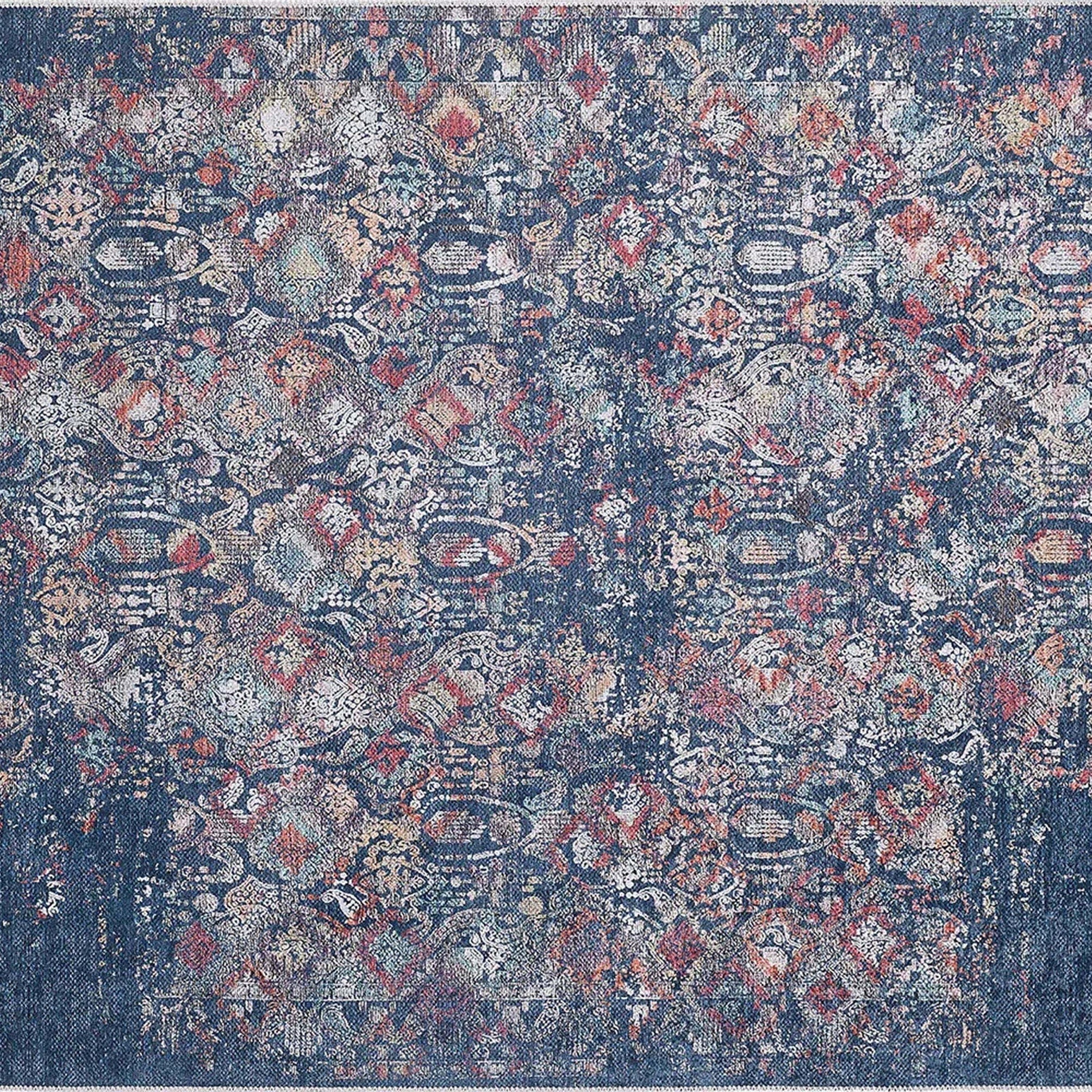 Fiona Floral Turkish Teal Blue Rug
