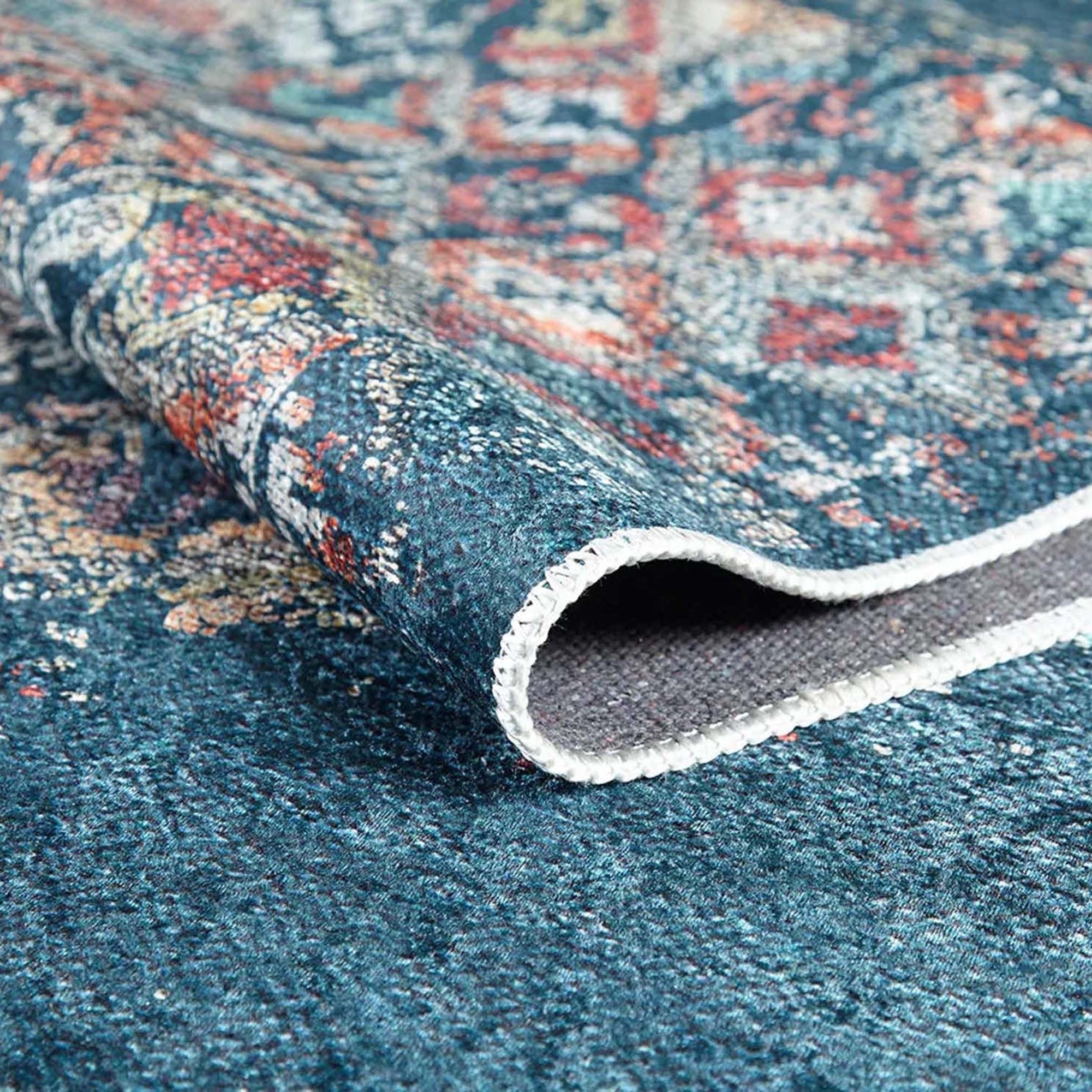 Fiona Floral Turkish Teal Blue Rug