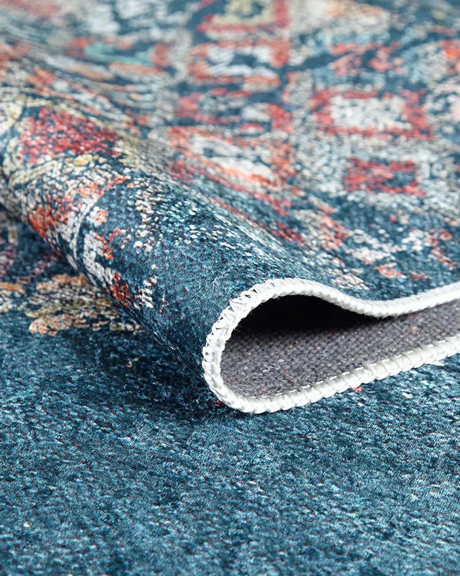 Fiona Floral Turkish Teal Blue Rug