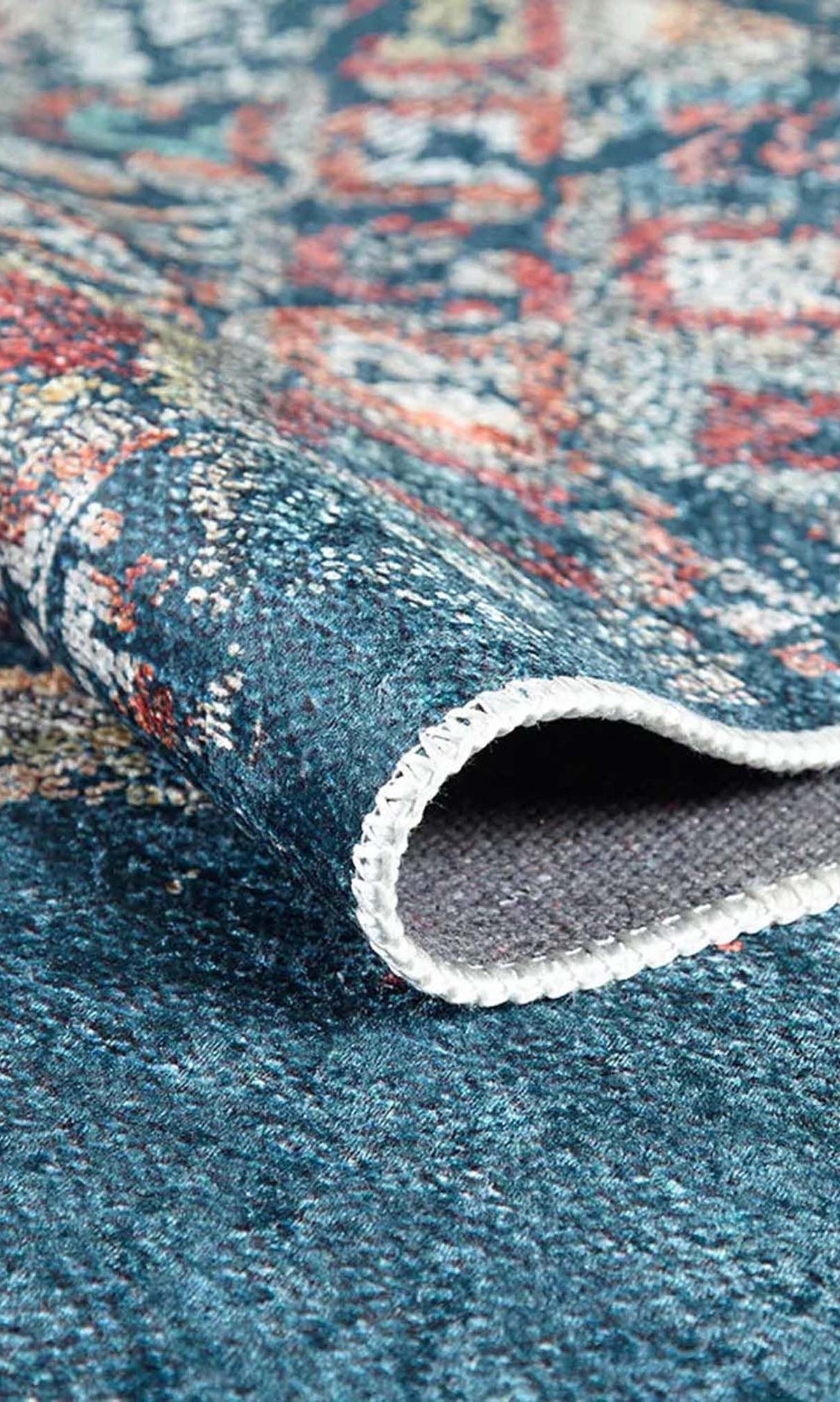 Fiona Floral Turkish Teal Blue Rug