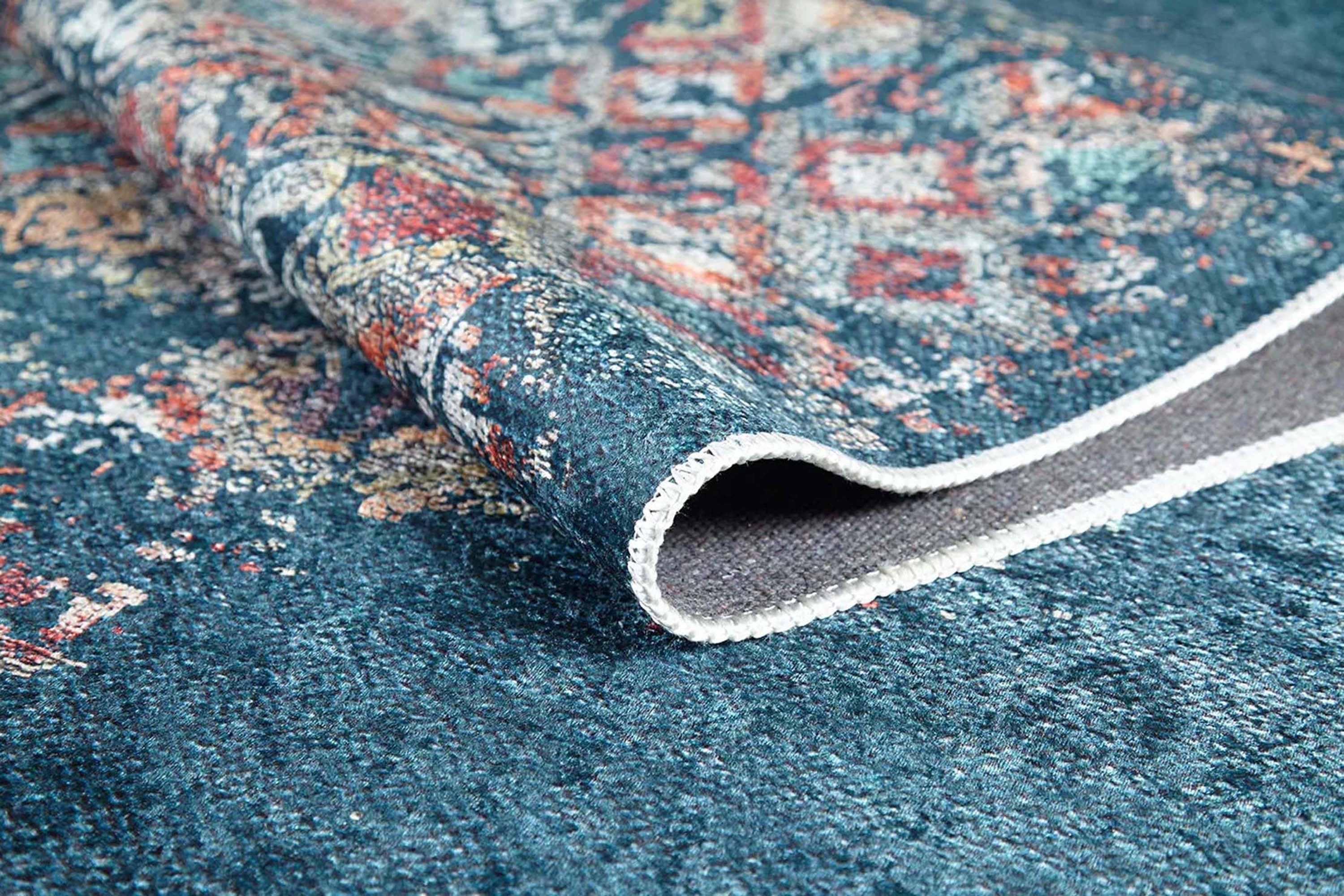 Fiona Floral Turkish Teal Blue Rug