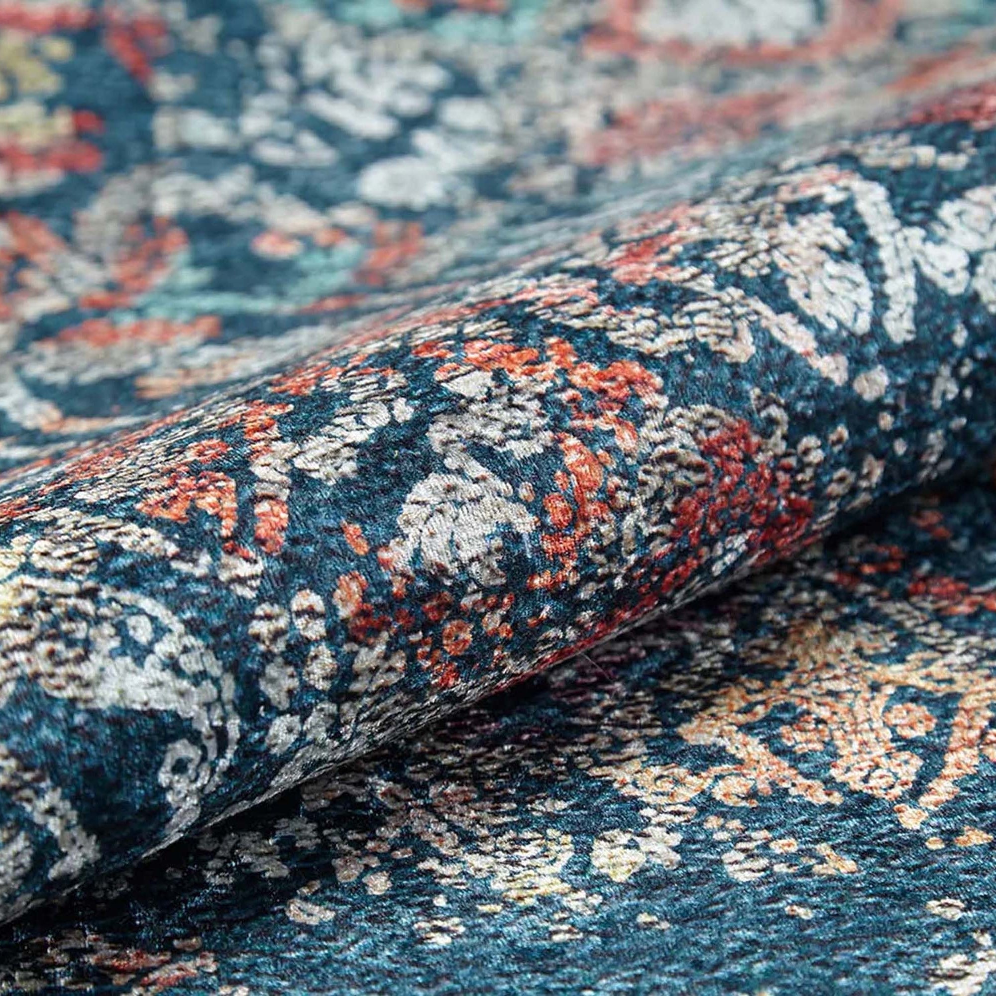 Fiona Floral Turkish Teal Blue Rug