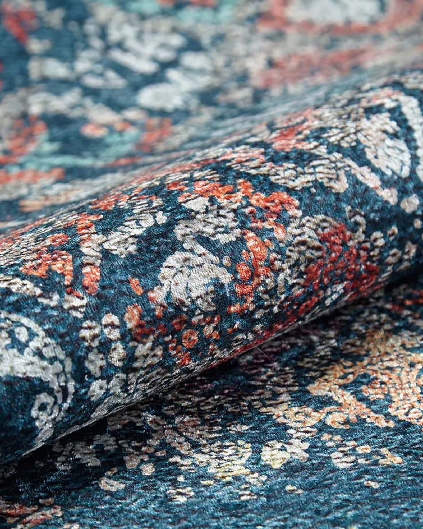 Fiona Floral Turkish Teal Blue Rug