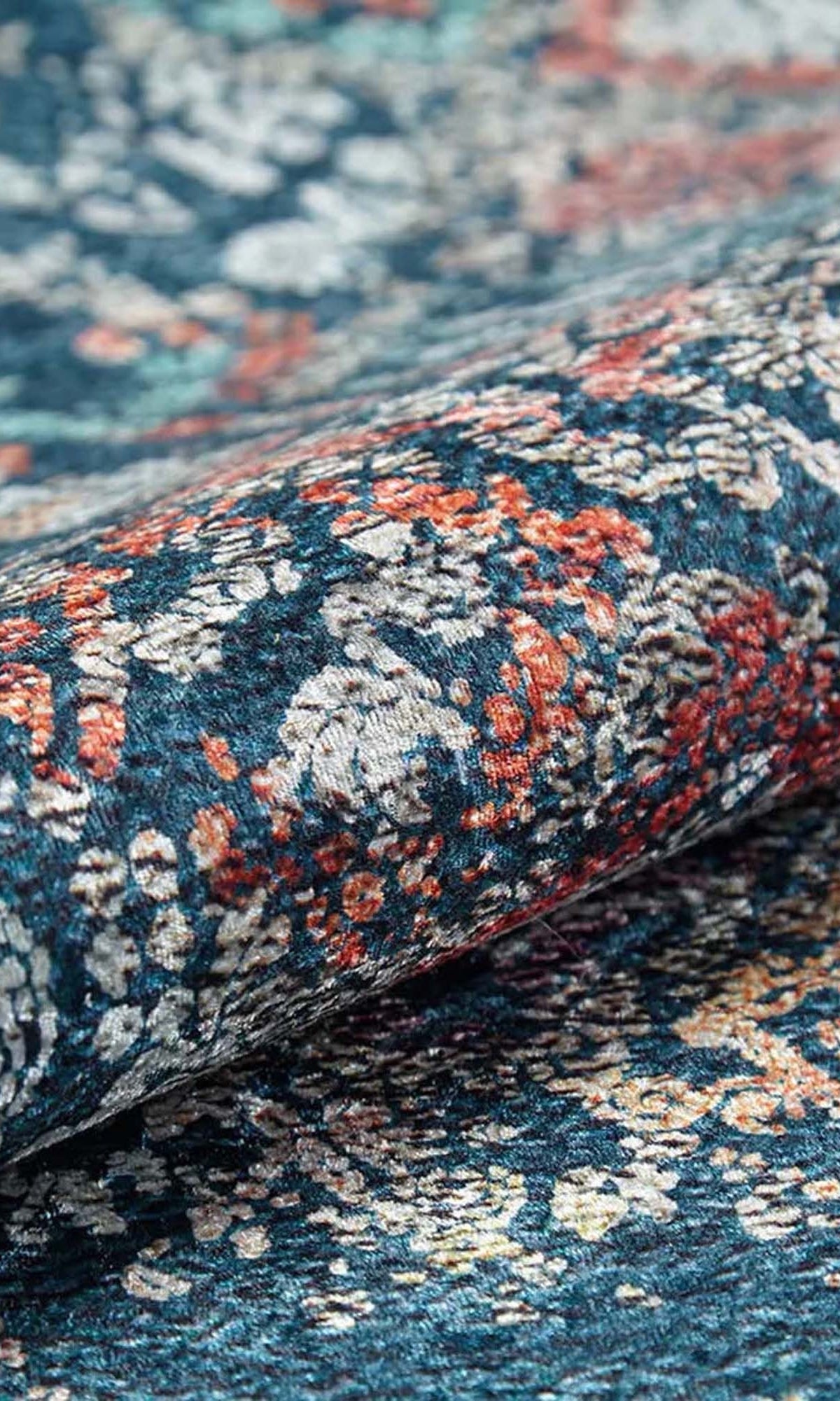 Fiona Floral Turkish Teal Blue Rug