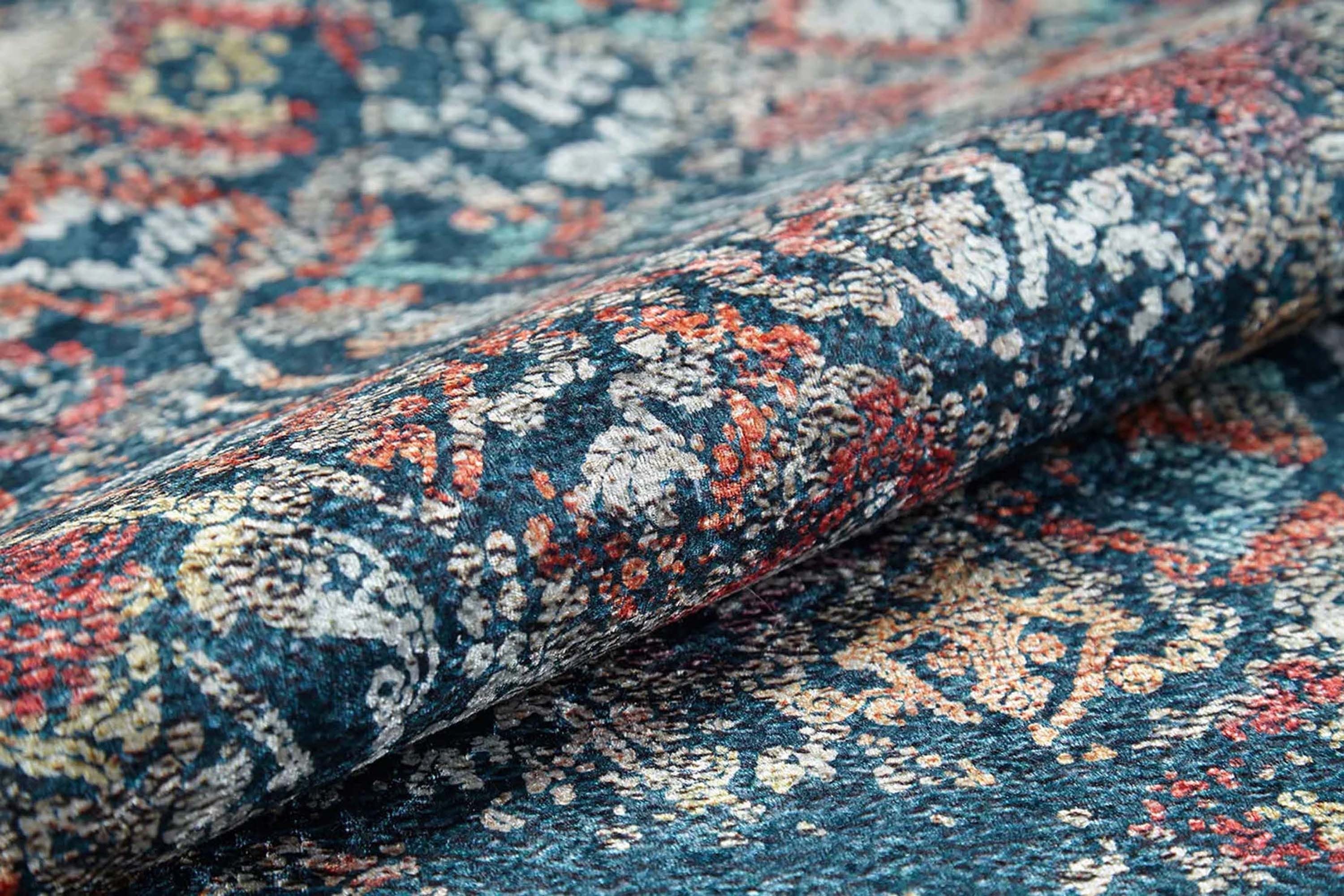 Fiona Floral Turkish Teal Blue Rug