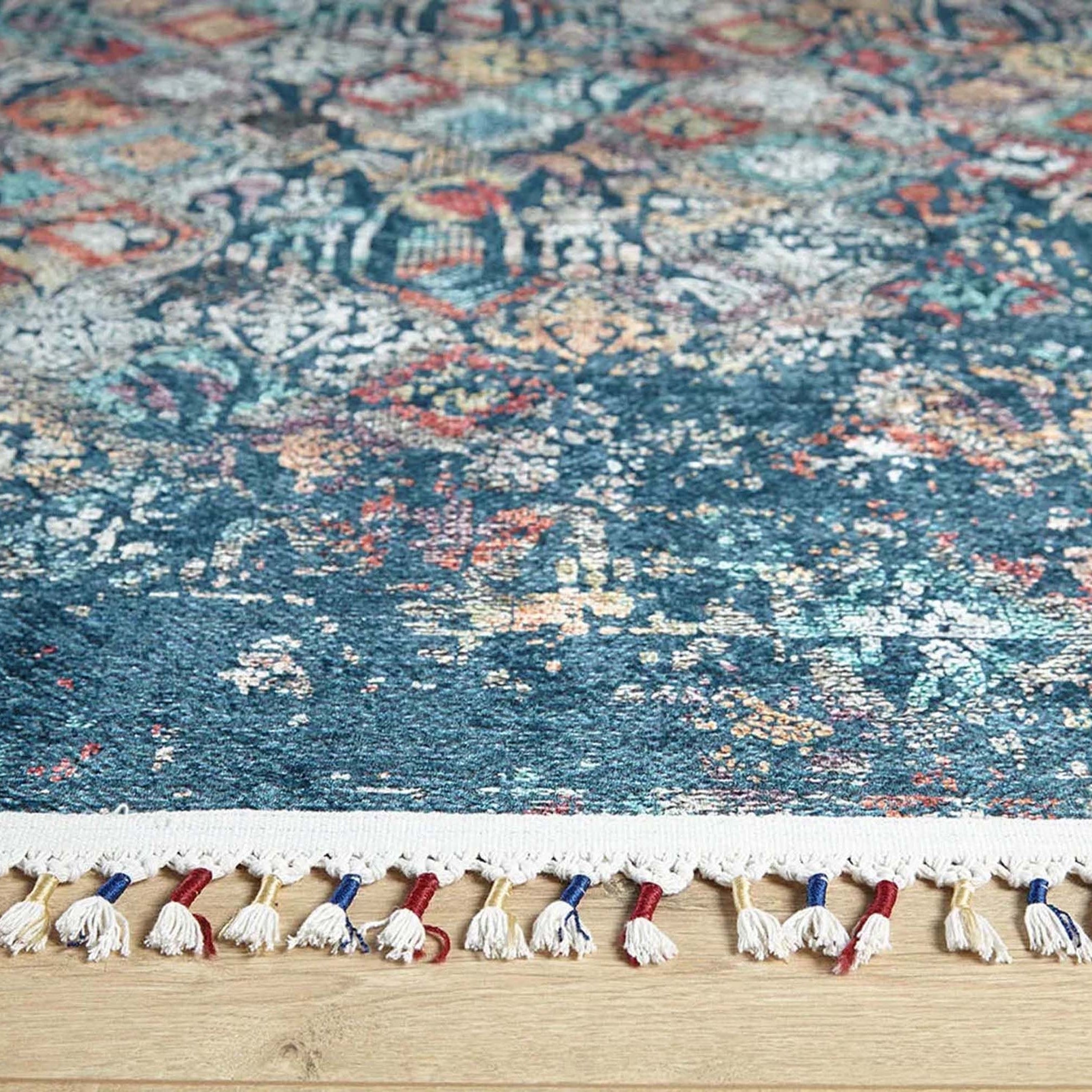 Fiona Floral Turkish Teal Blue Rug