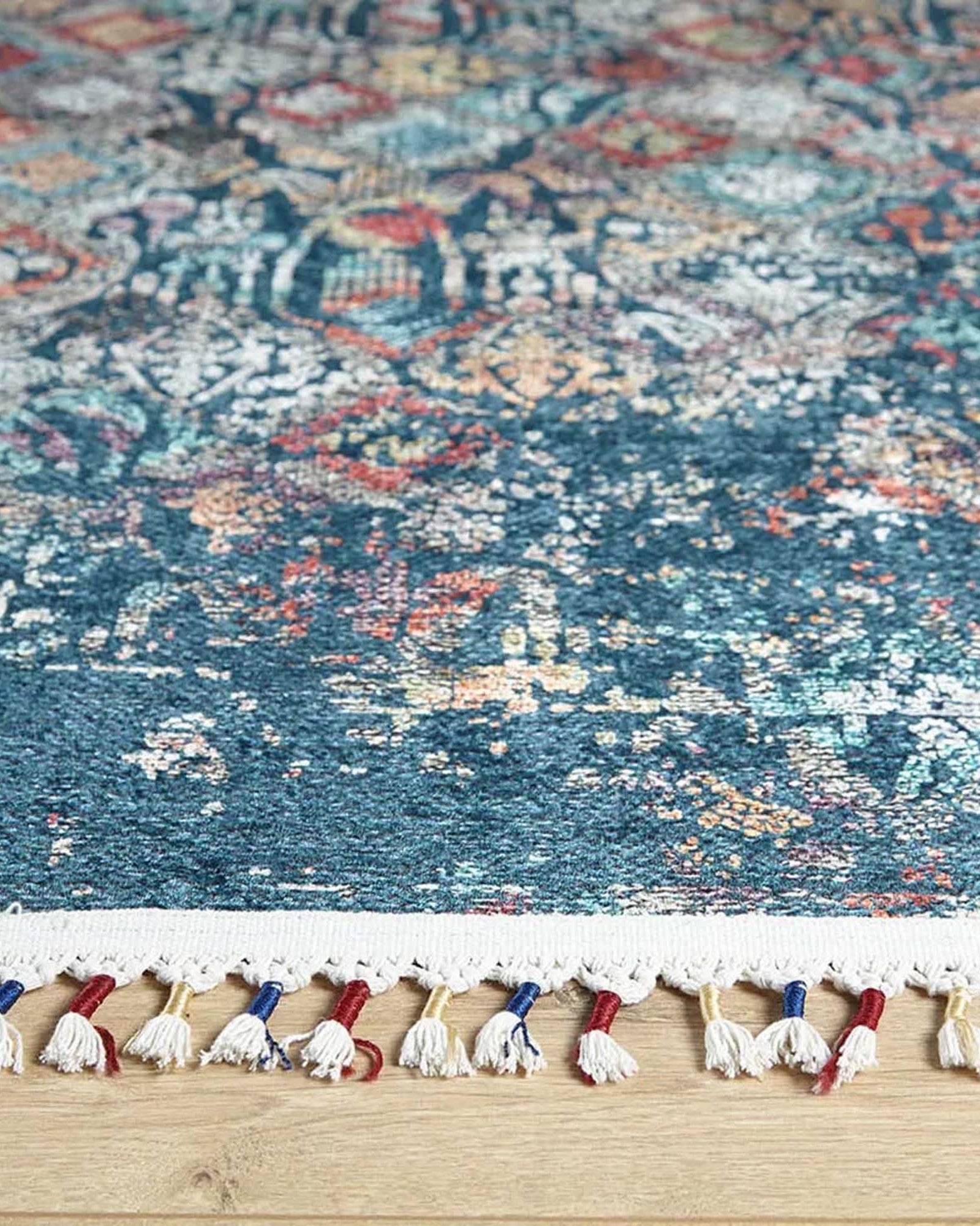 Fiona Floral Turkish Teal Blue Rug