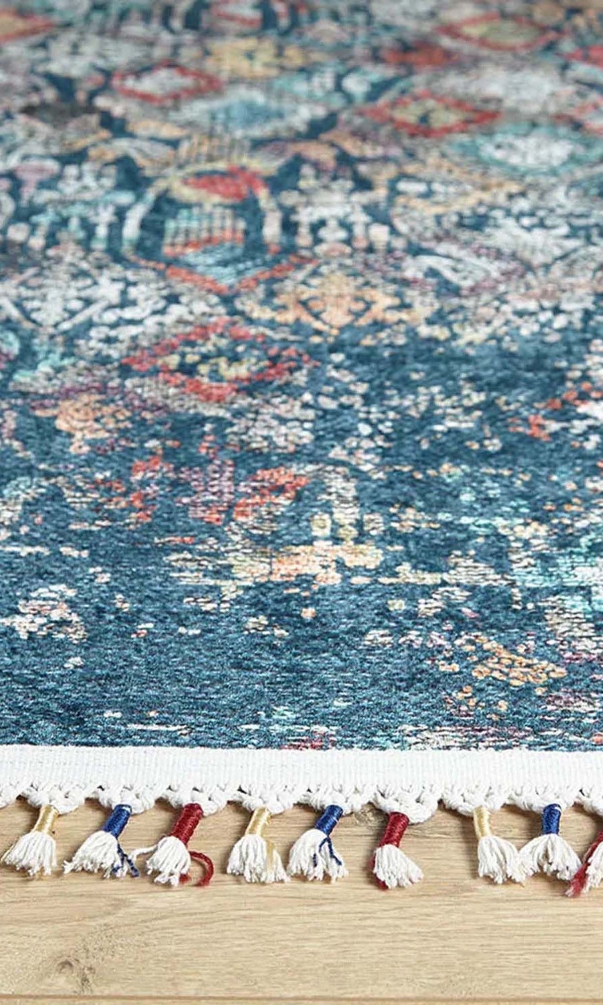 Fiona Floral Turkish Teal Blue Rug
