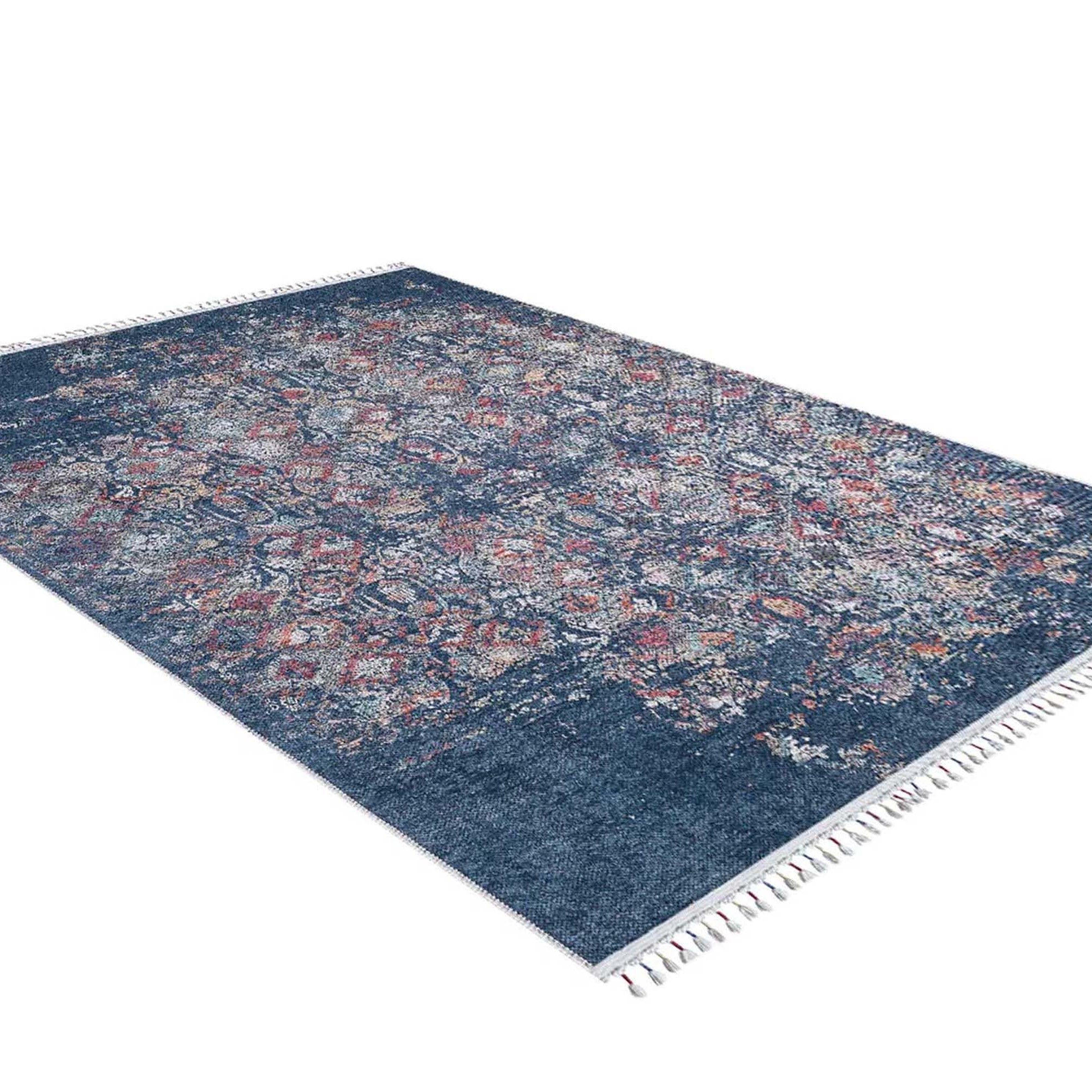 Fiona Floral Turkish Teal Blue Rug
