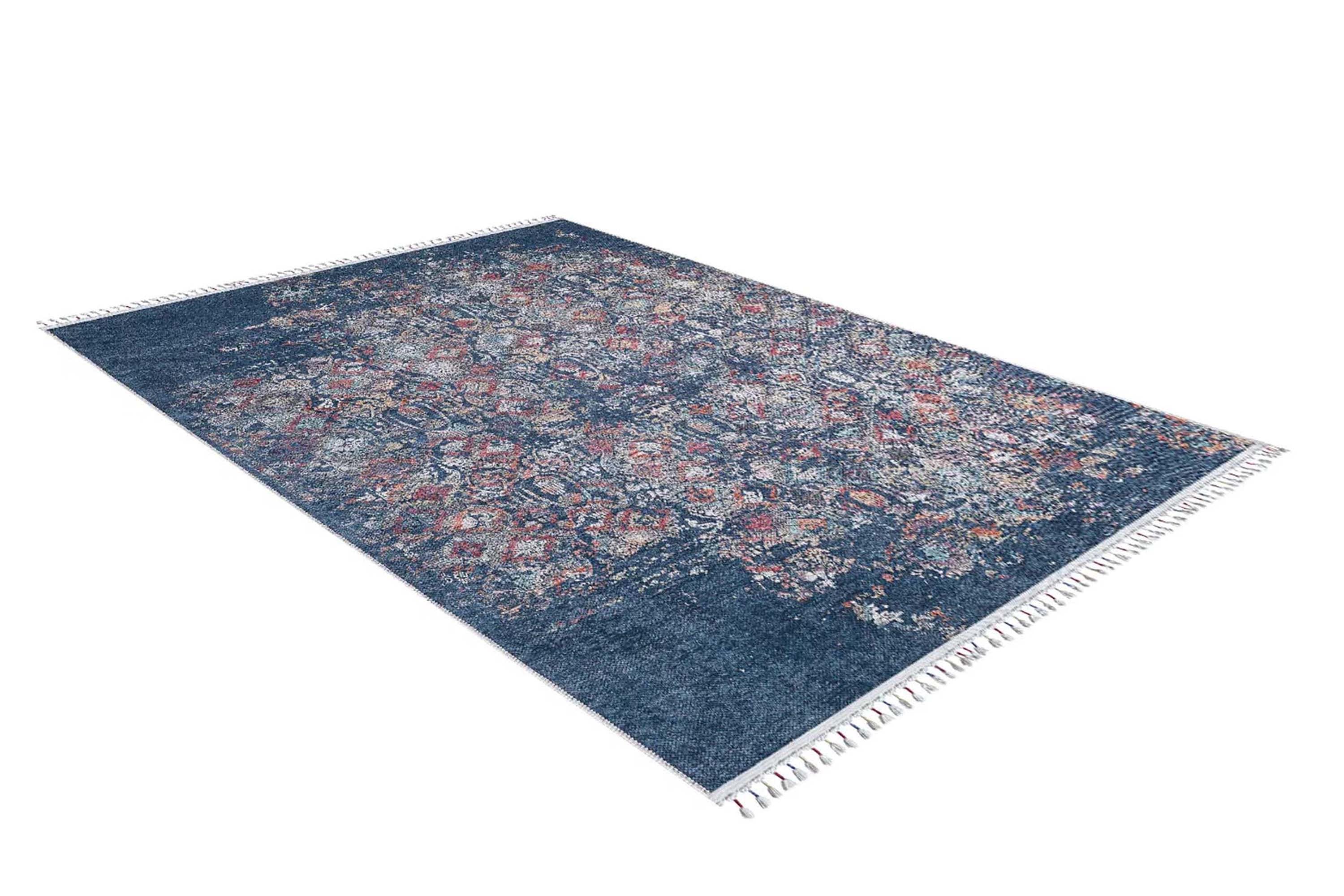 Fiona Floral Turkish Teal Blue Rug